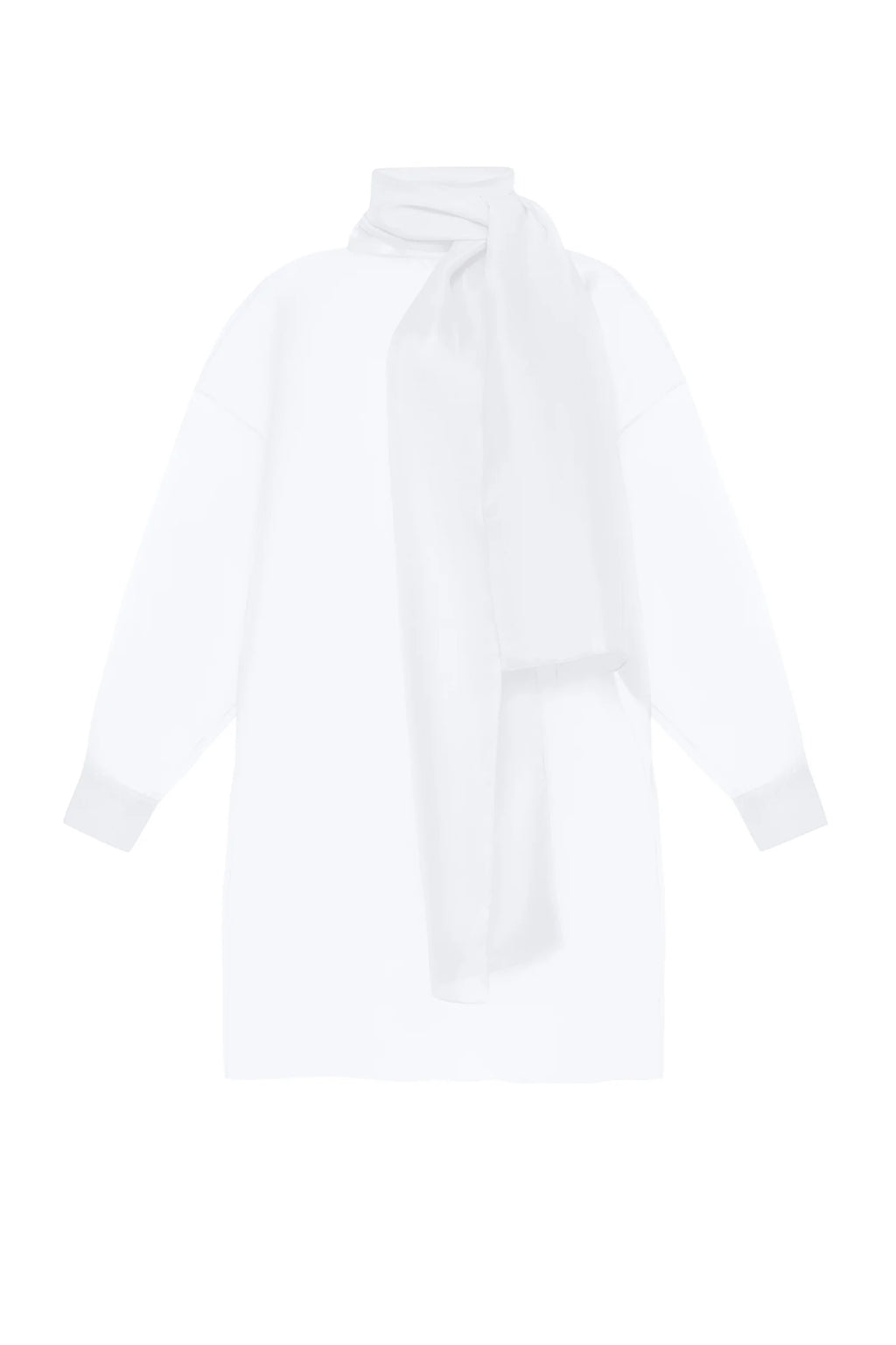 SEMI-SHEER WHITE SCARF BLOUSE