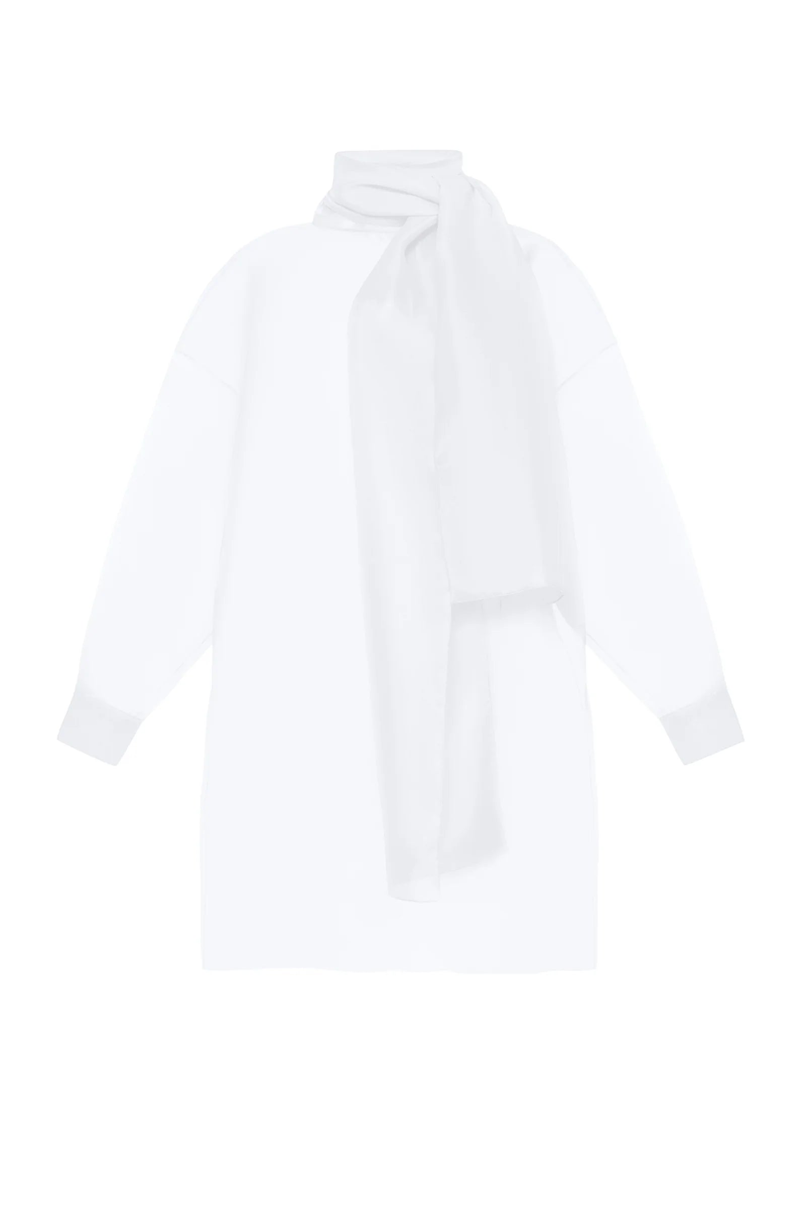 SEMI-SHEER WHITE SCARF BLOUSE