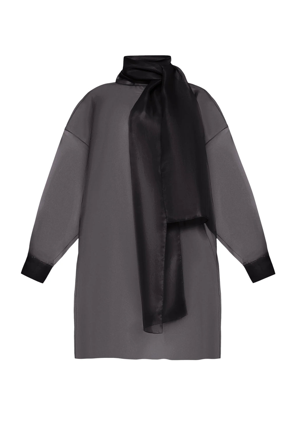 SEMI-SHEER BLACK SCARF BLOUSE