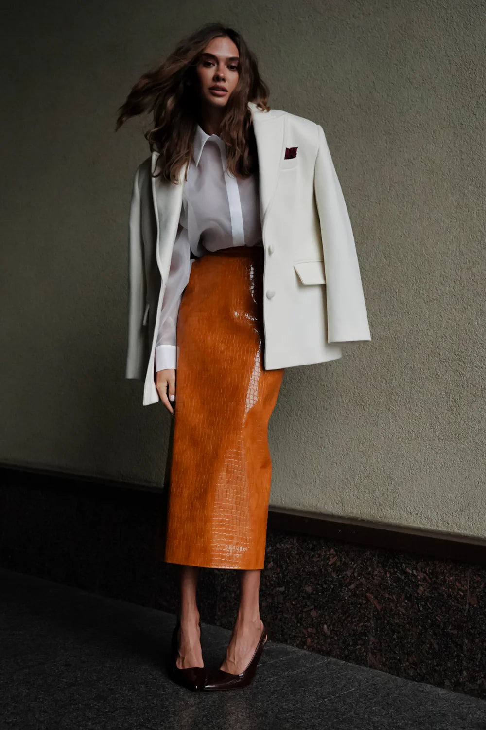 CROCO OCHRE MIDI SKIRT