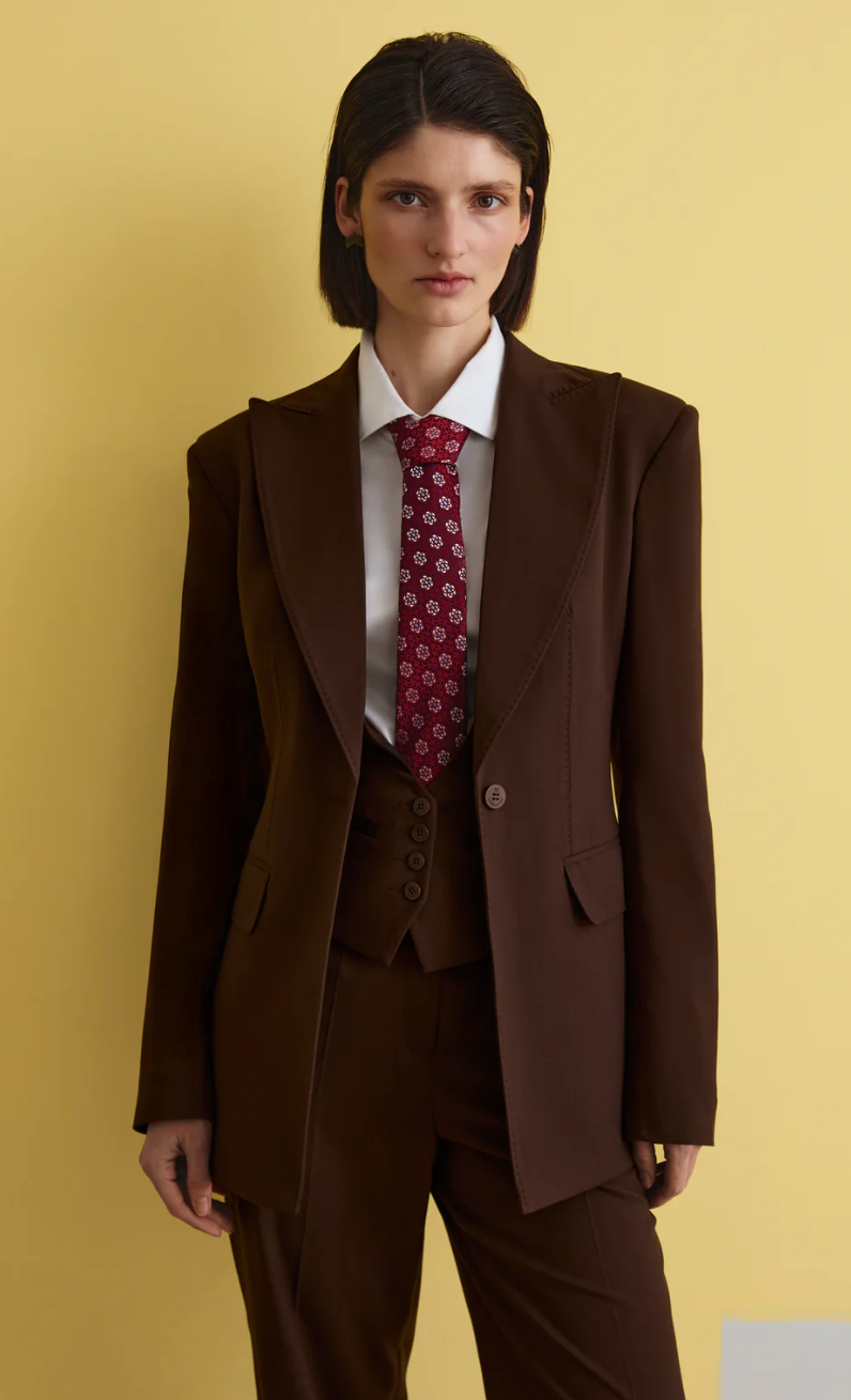 CLASSIC SINGLE-BREASTED TWO-PIECE SUIT BROWN