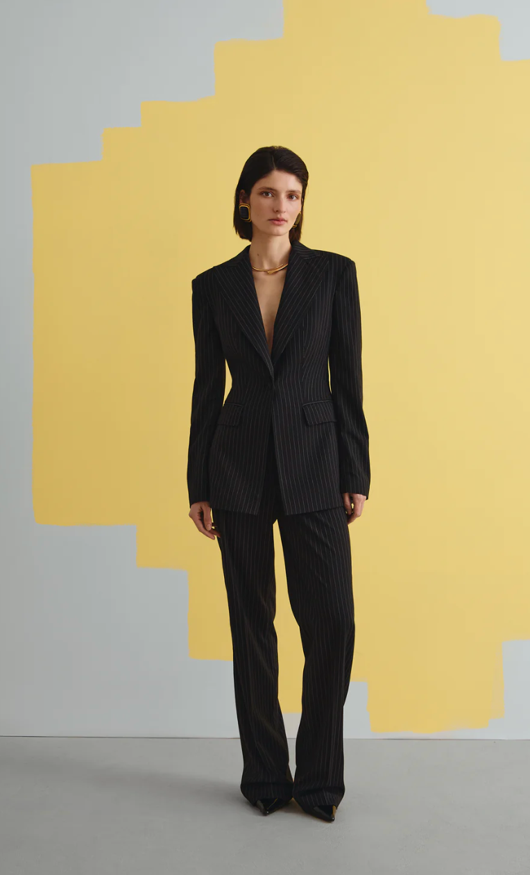 TWO-PIECE STRIPED BLACK SUIT