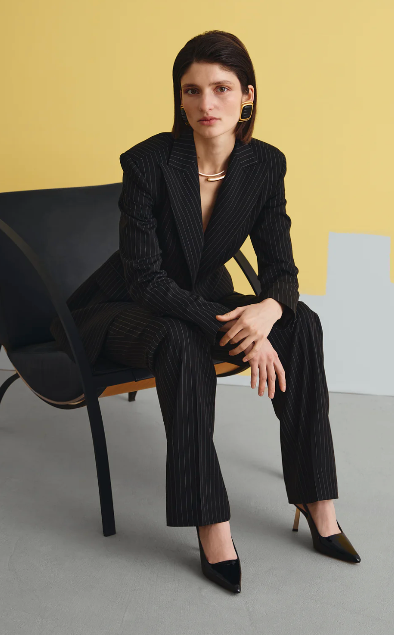 TWO-PIECE STRIPED BLACK SUIT