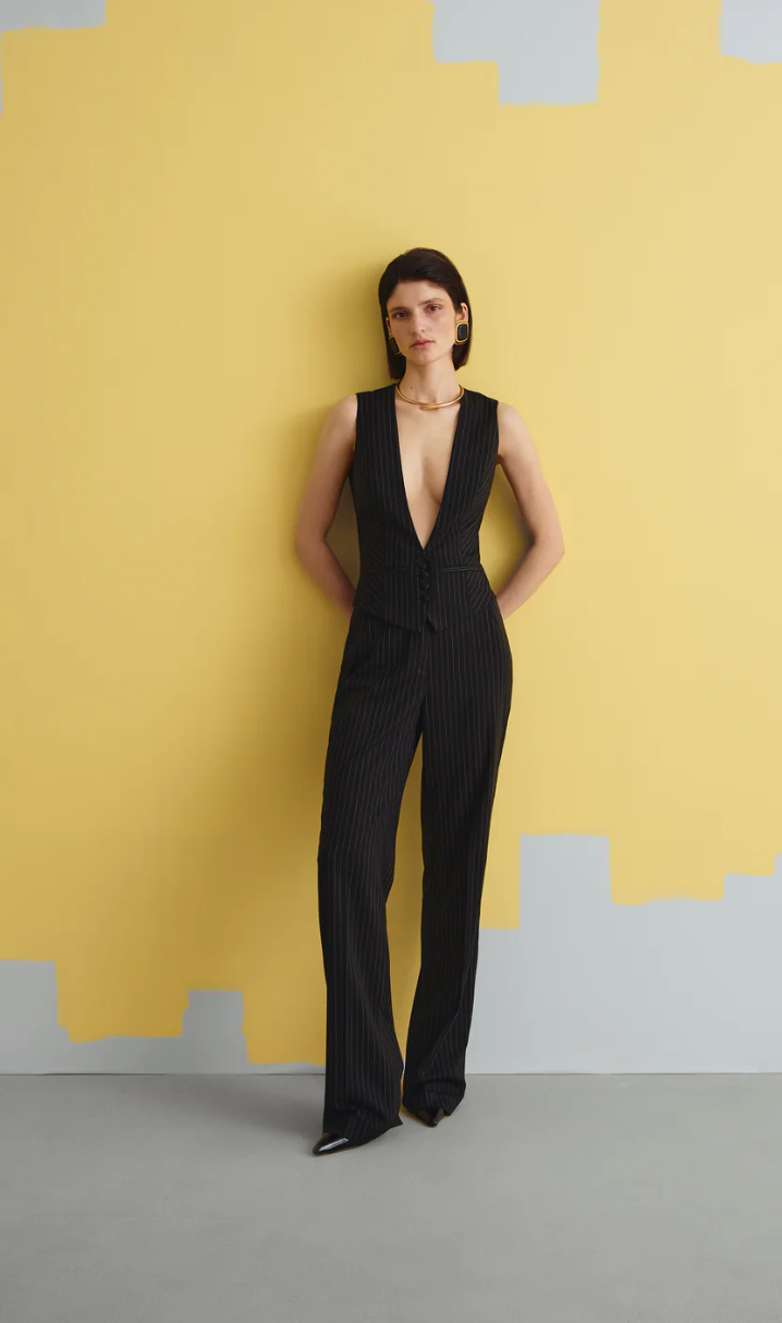 TWO-PIECE STRIPED BLACK SUIT