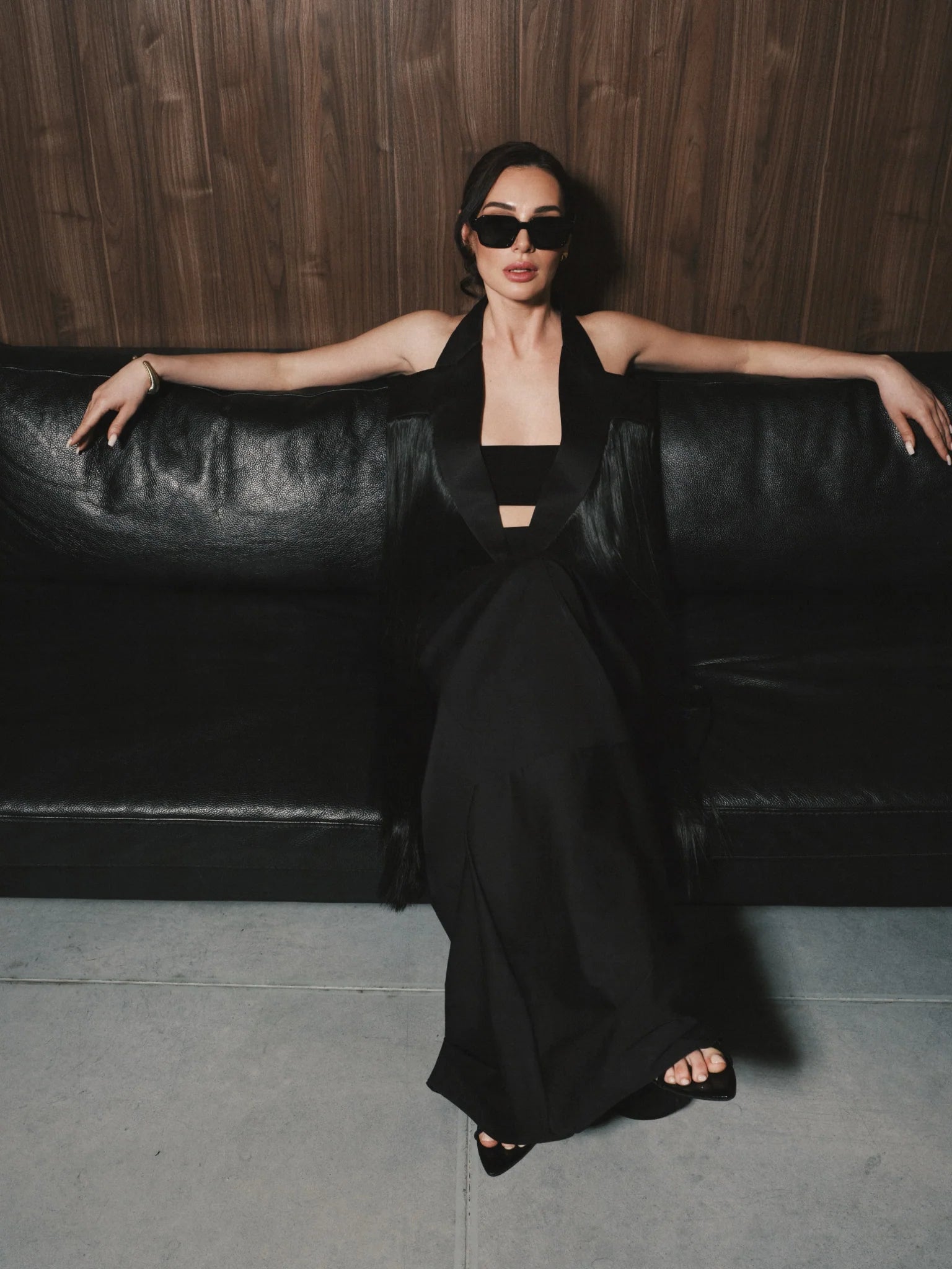 Women's black floor-length fringed cape
