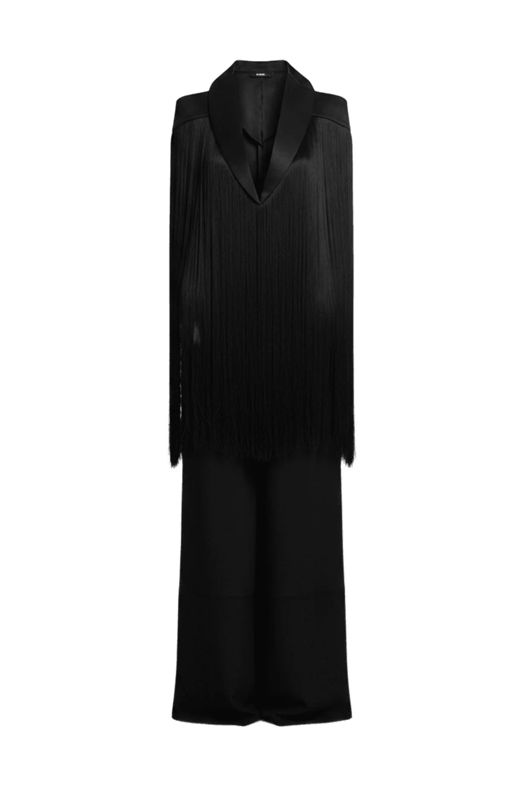 Women's black floor-length fringed cape