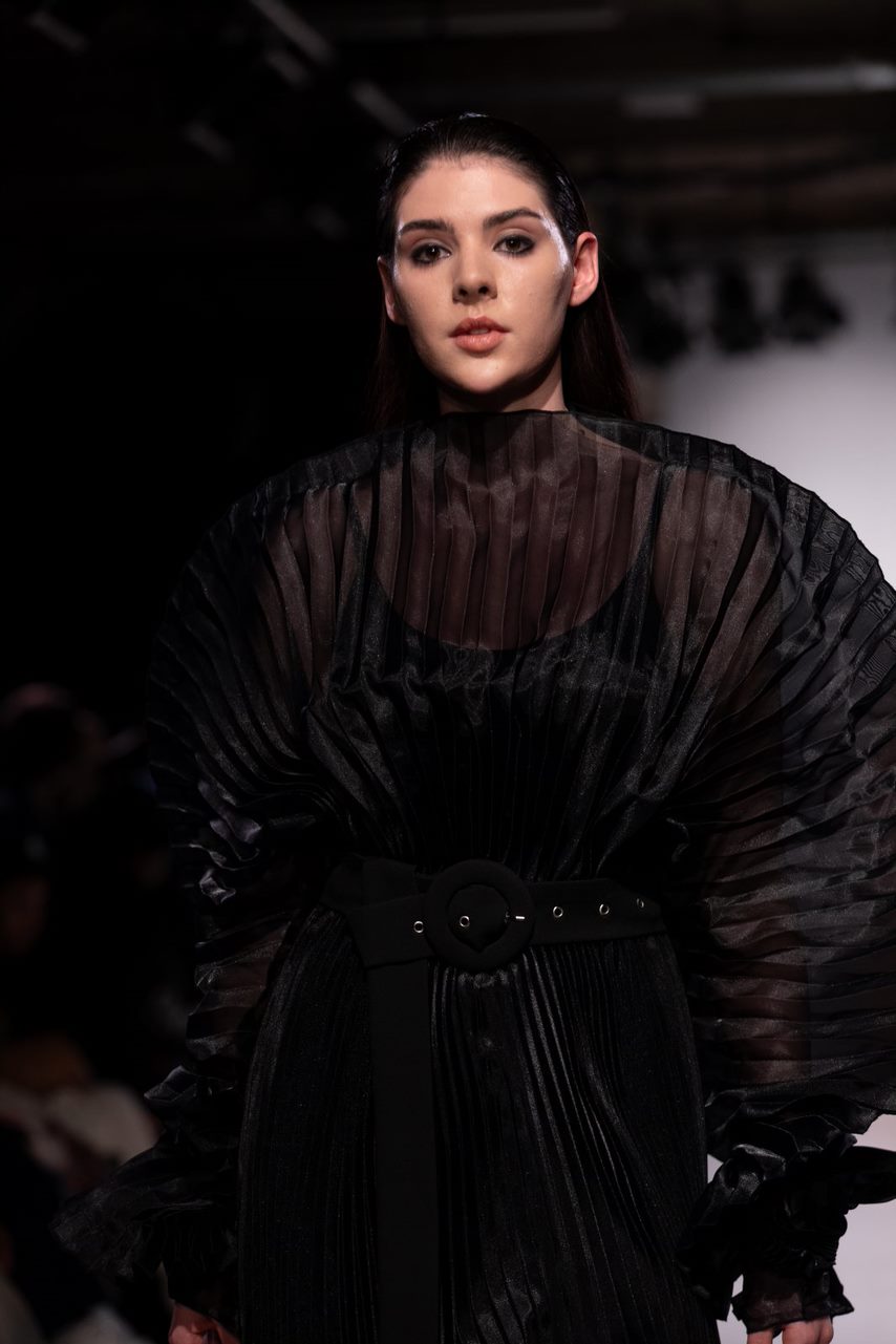 ALISHA PLEATED BLACK DRESS
