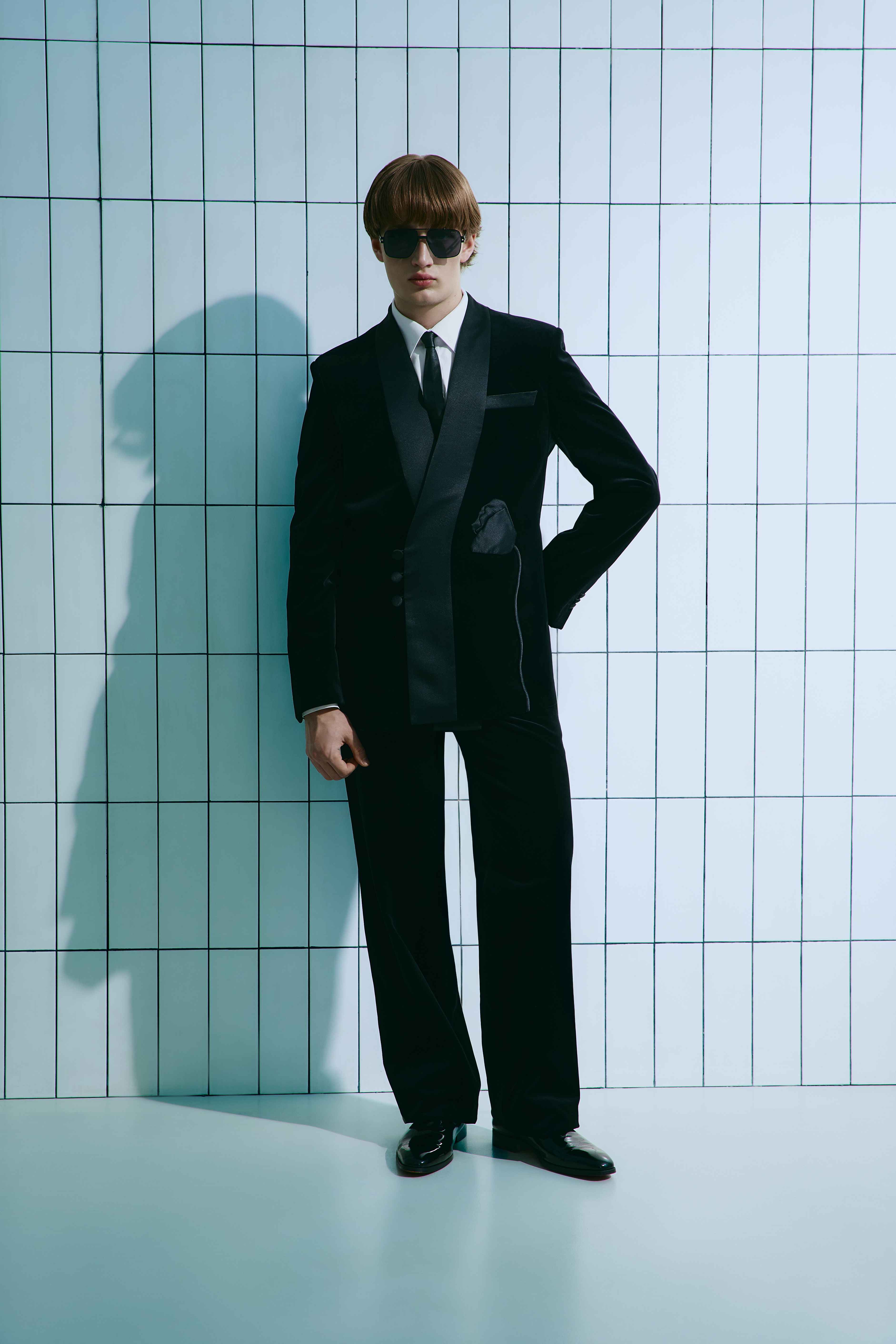 BLACK VELVET TUXEDO SUIT WITH FLORAL APPLIQUE