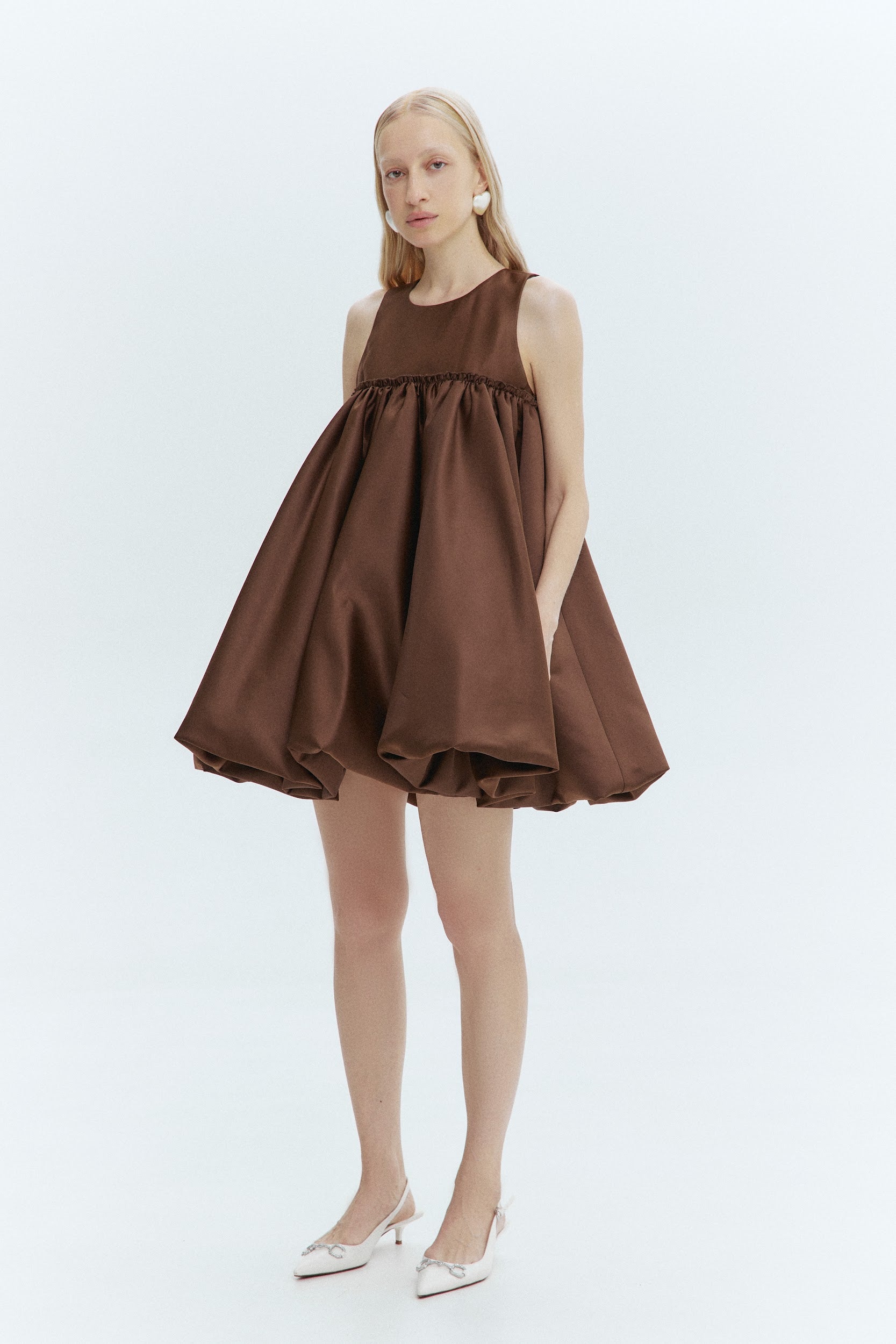 BROWN BALLON MINI DRESS