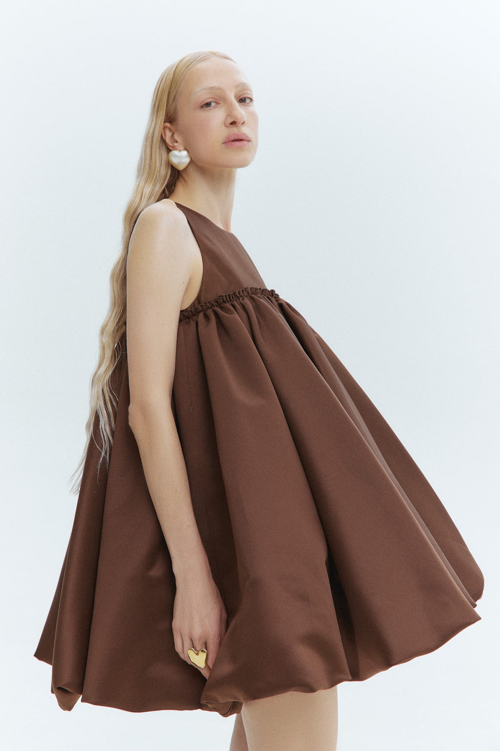 BROWN BALLON MINI DRESS
