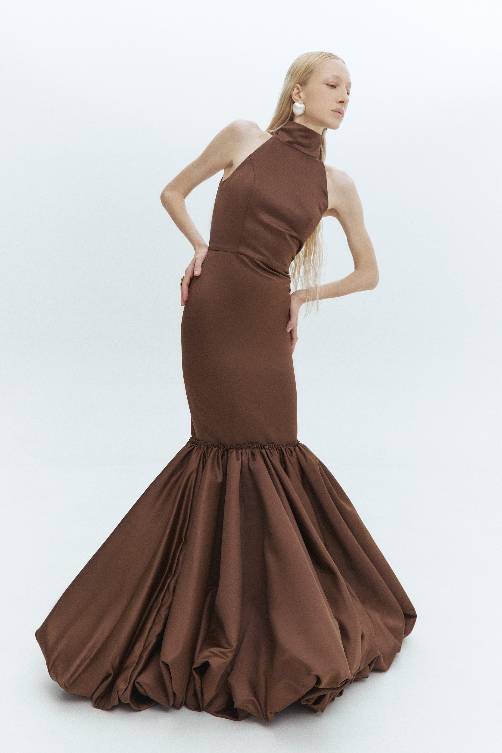 BROWN HALTER MERMAID DRESS