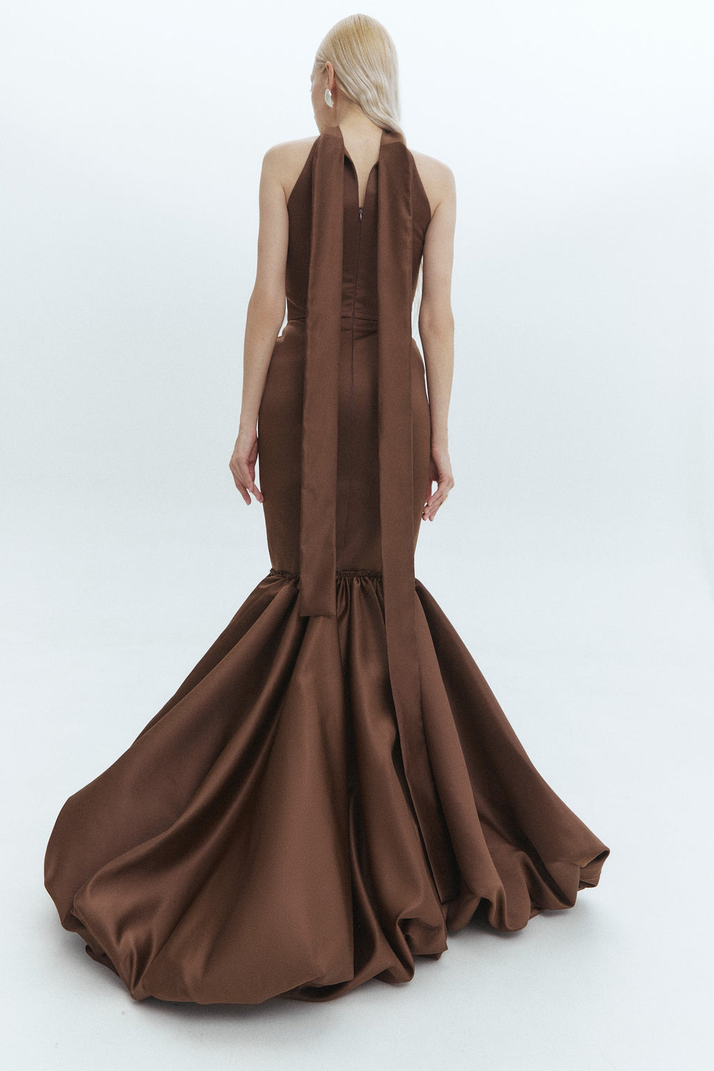 BROWN HALTER MERMAID DRESS