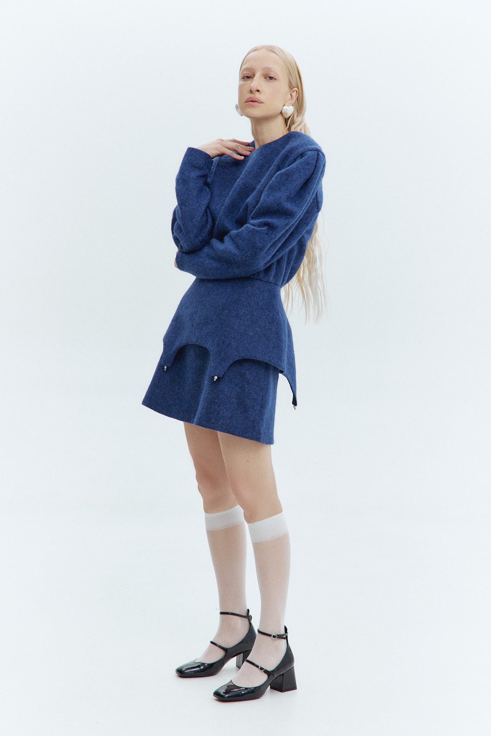 BLUE WOOL MINI SKIRT