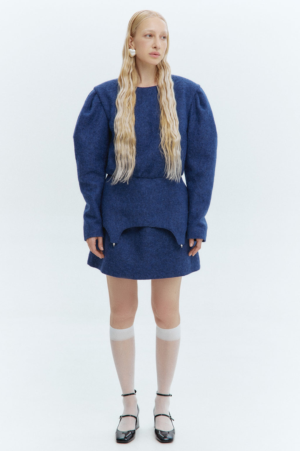 BLUE WOOL MINI SKIRT