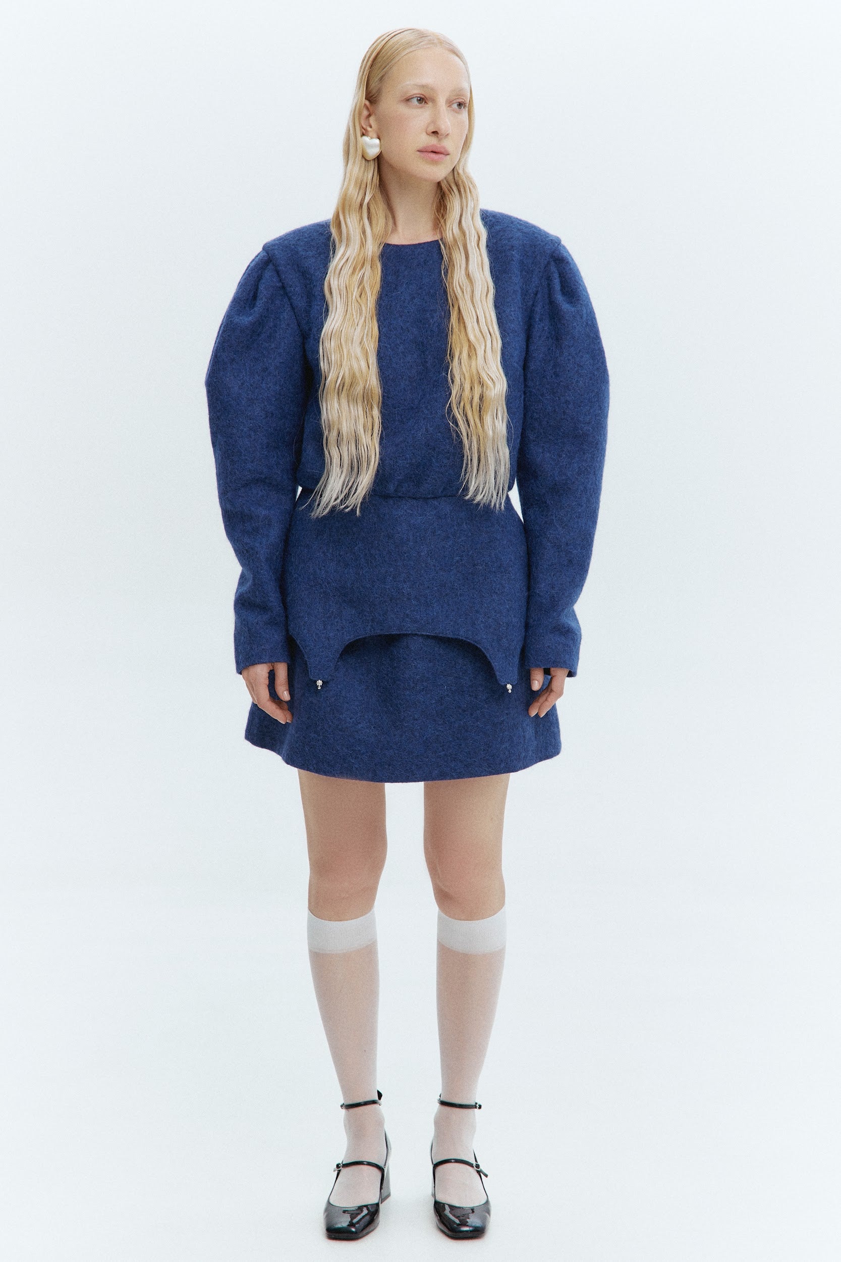 BLUE WOOL MINI SKIRT