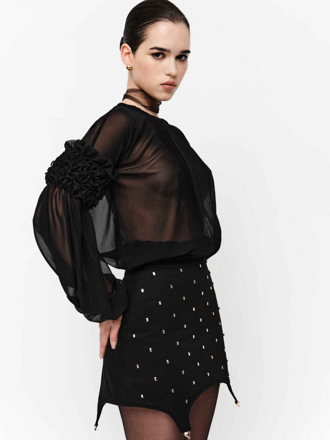 BLACK BLOUSE WITH RUFFLES