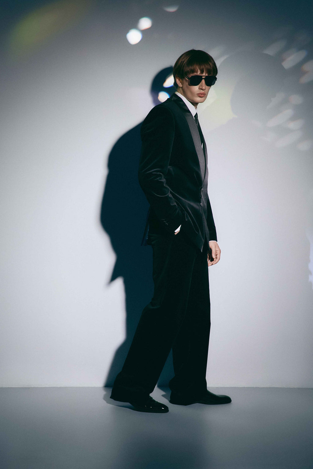 BLACK VELVET TUXEDO SUIT WITH FLORAL APPLIQUE