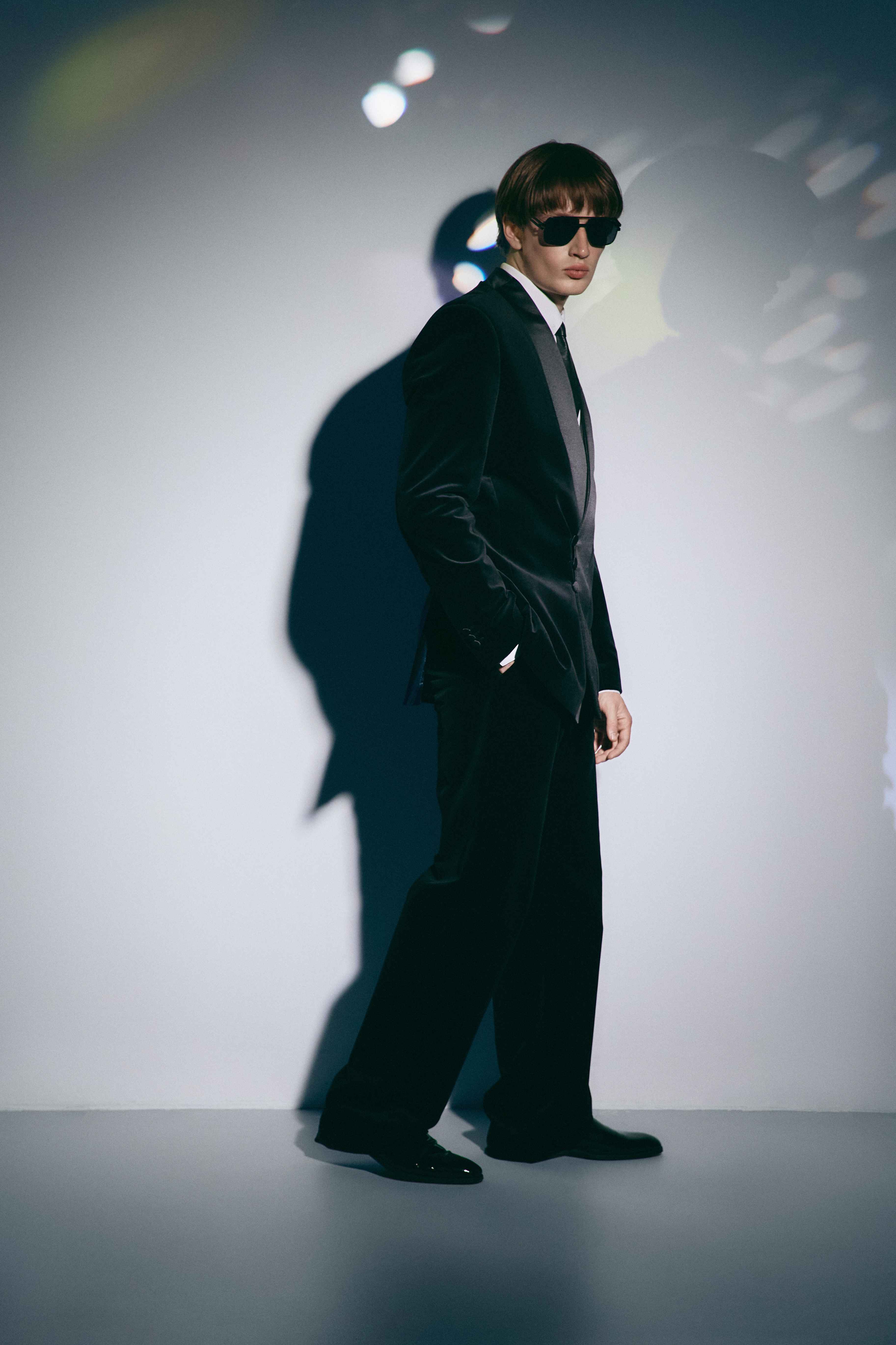 BLACK VELVET TUXEDO SUIT WITH FLORAL APPLIQUE
