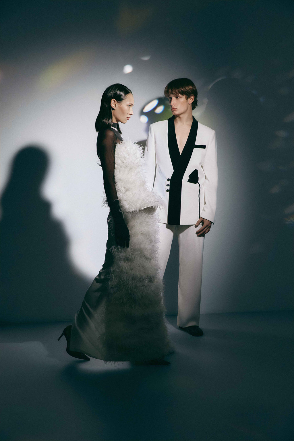 FEATHERED DECONSTRUCTED BASQUE DRESS