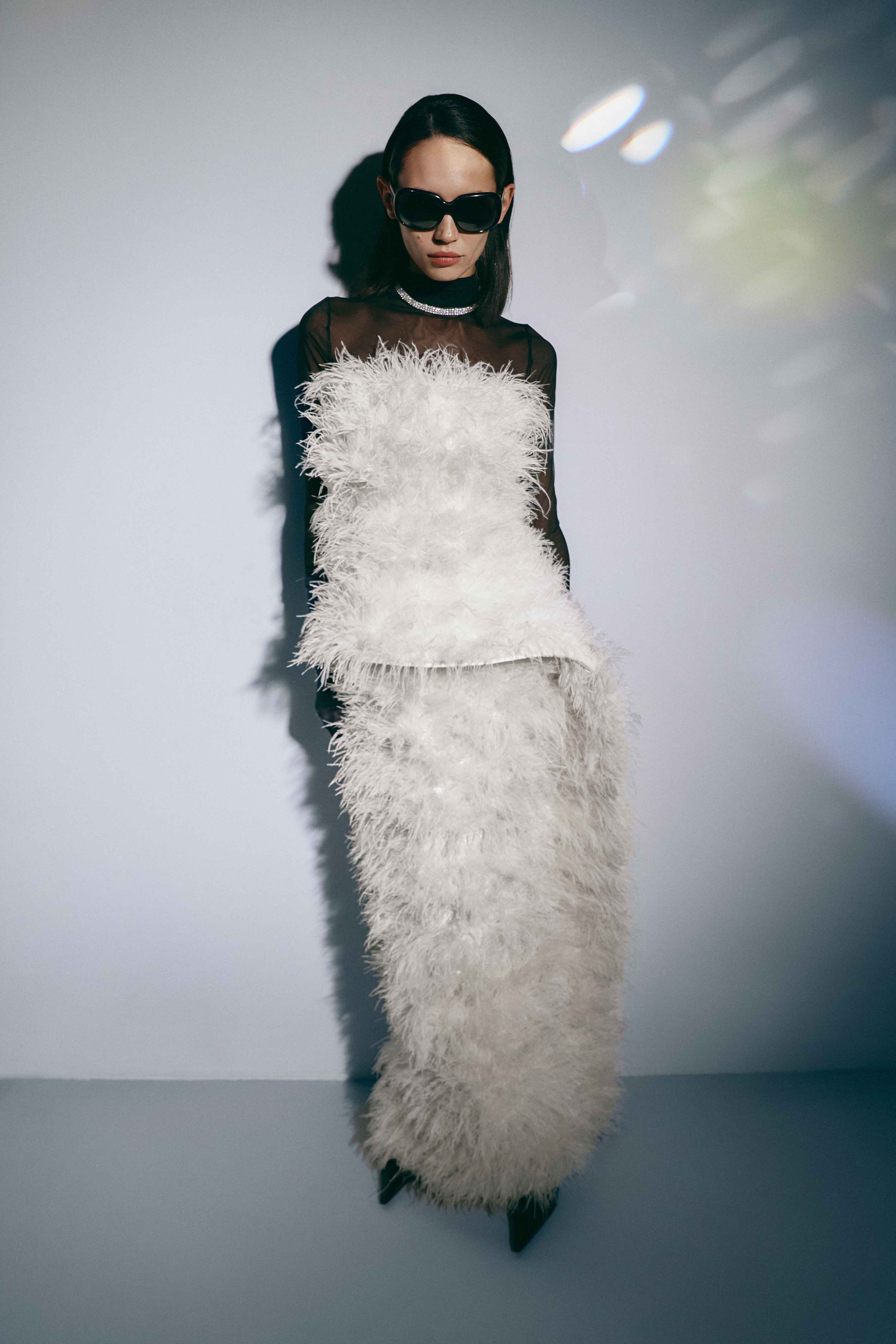 FEATHERED DECONSTRUCTED BASQUE DRESS