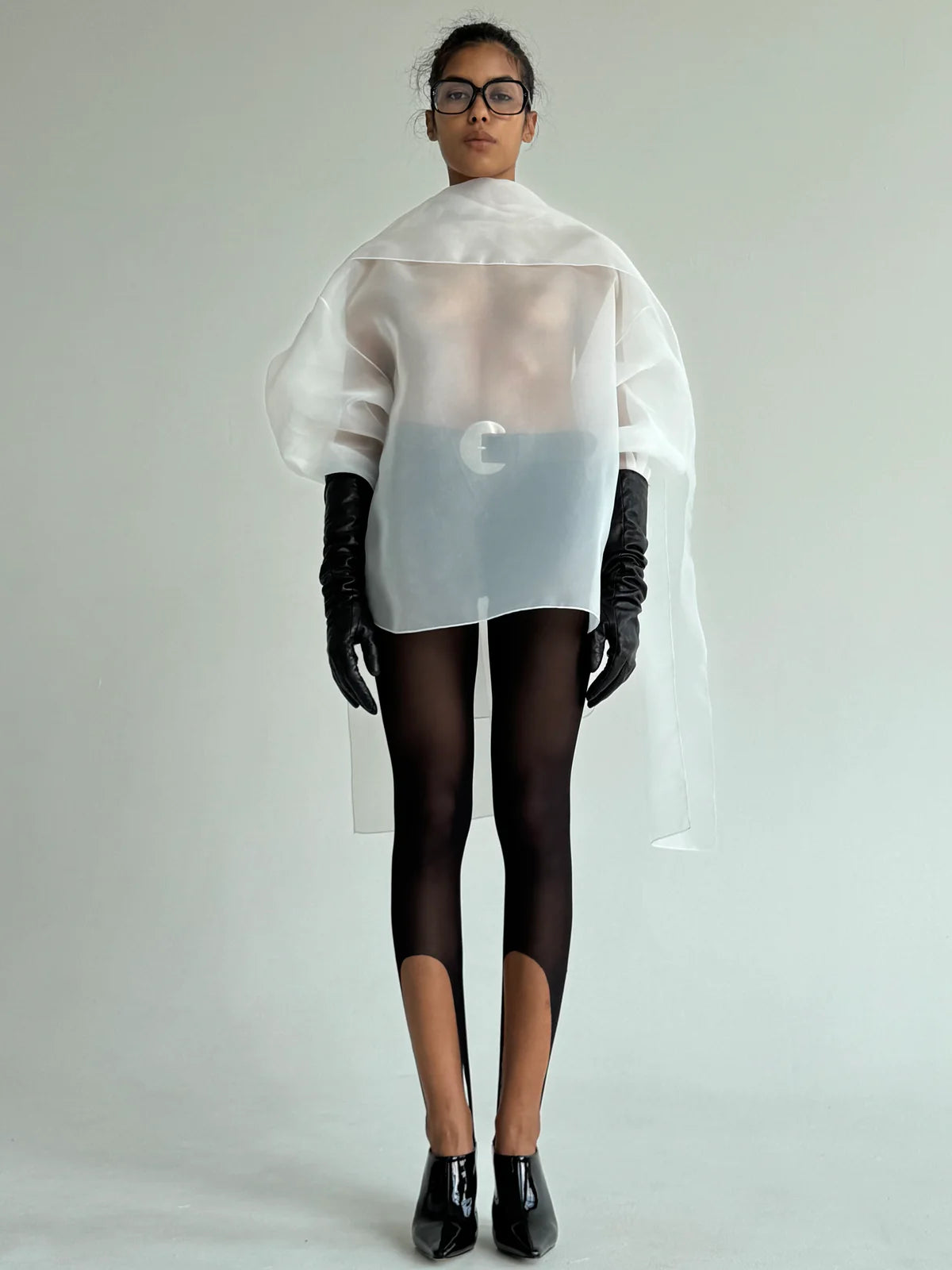 SEMI-SHEER WHITE SCARF BLOUSE
