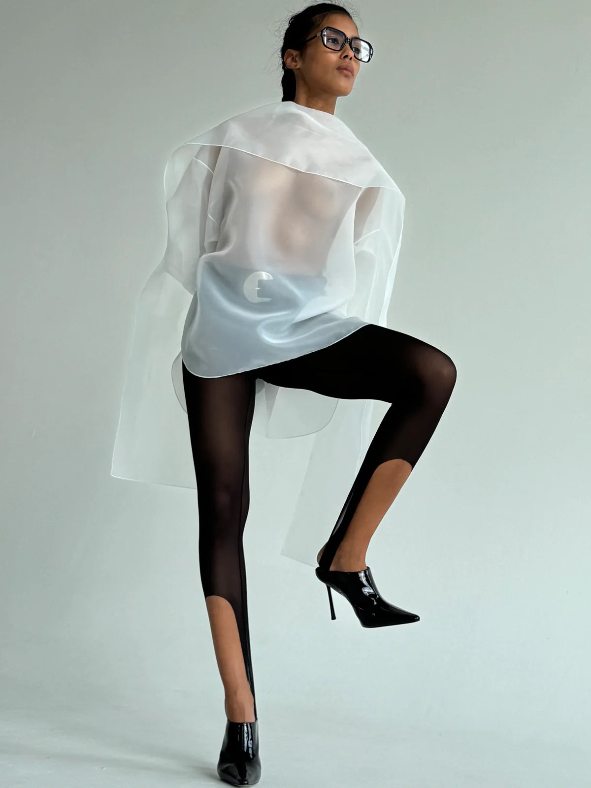 SEMI-SHEER WHITE SCARF BLOUSE