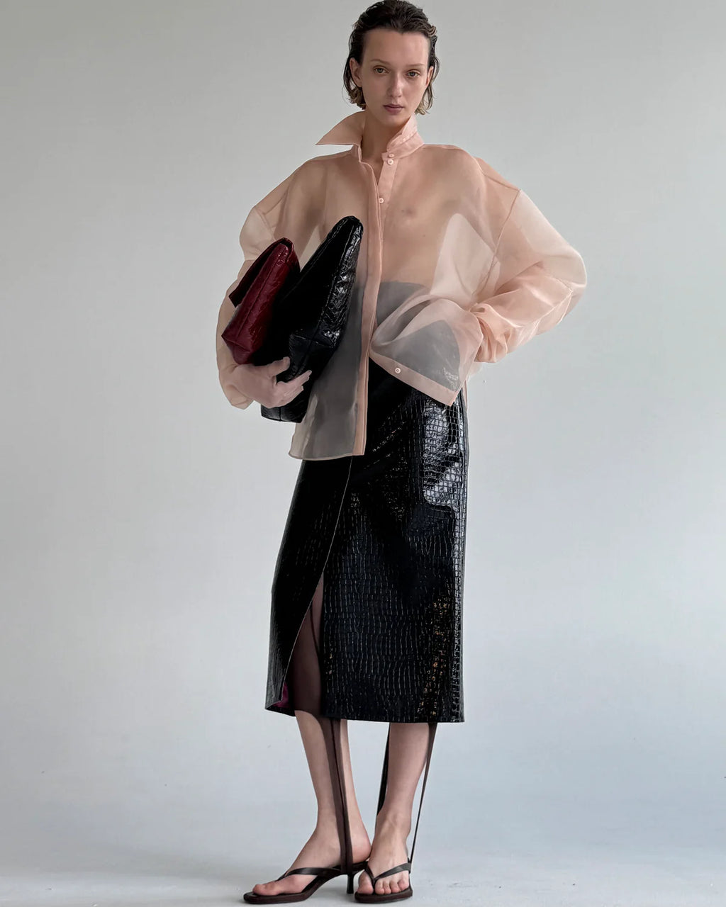 CROCO MIDI SKIRT BLACK