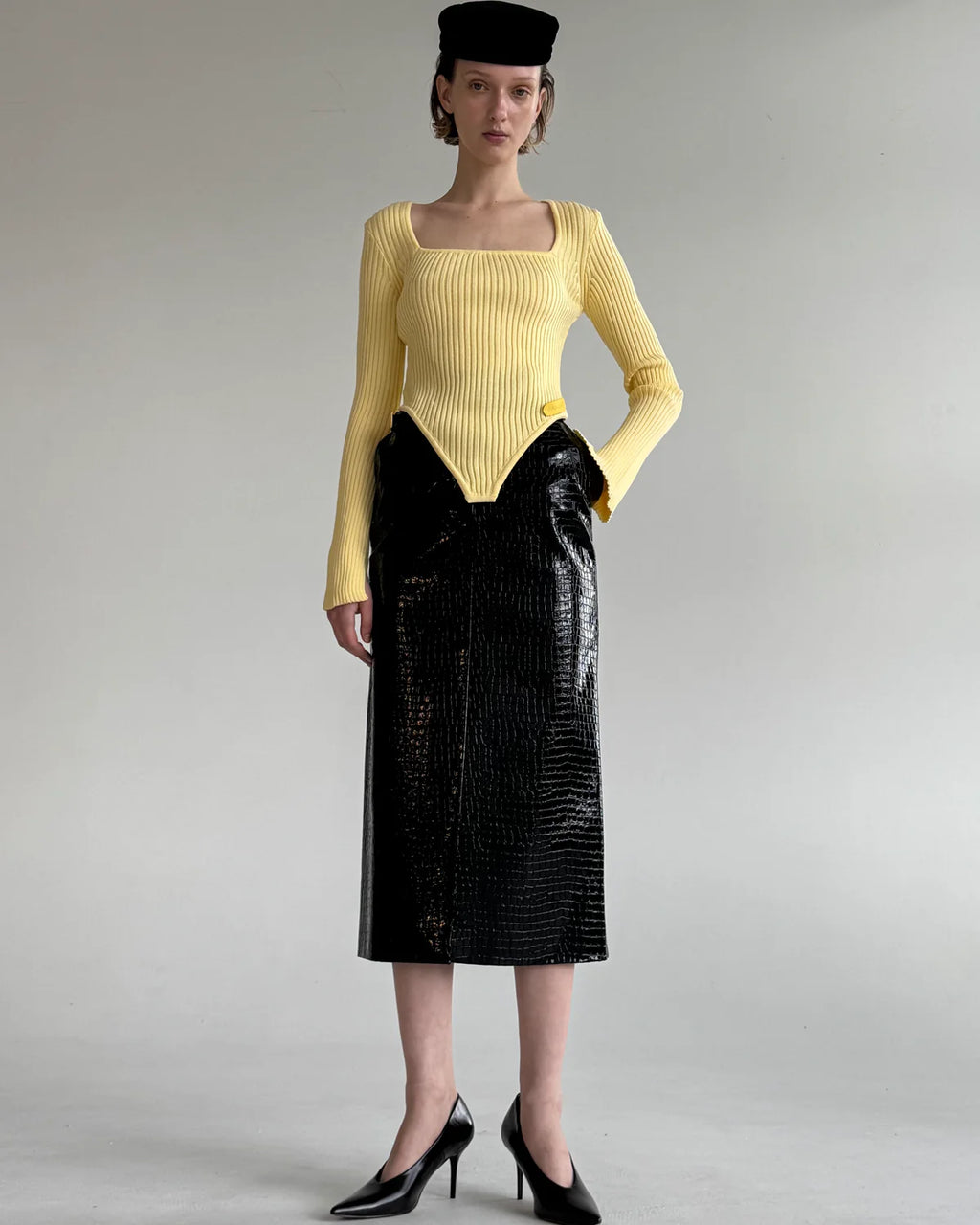 CROCO MIDI SKIRT BLACK