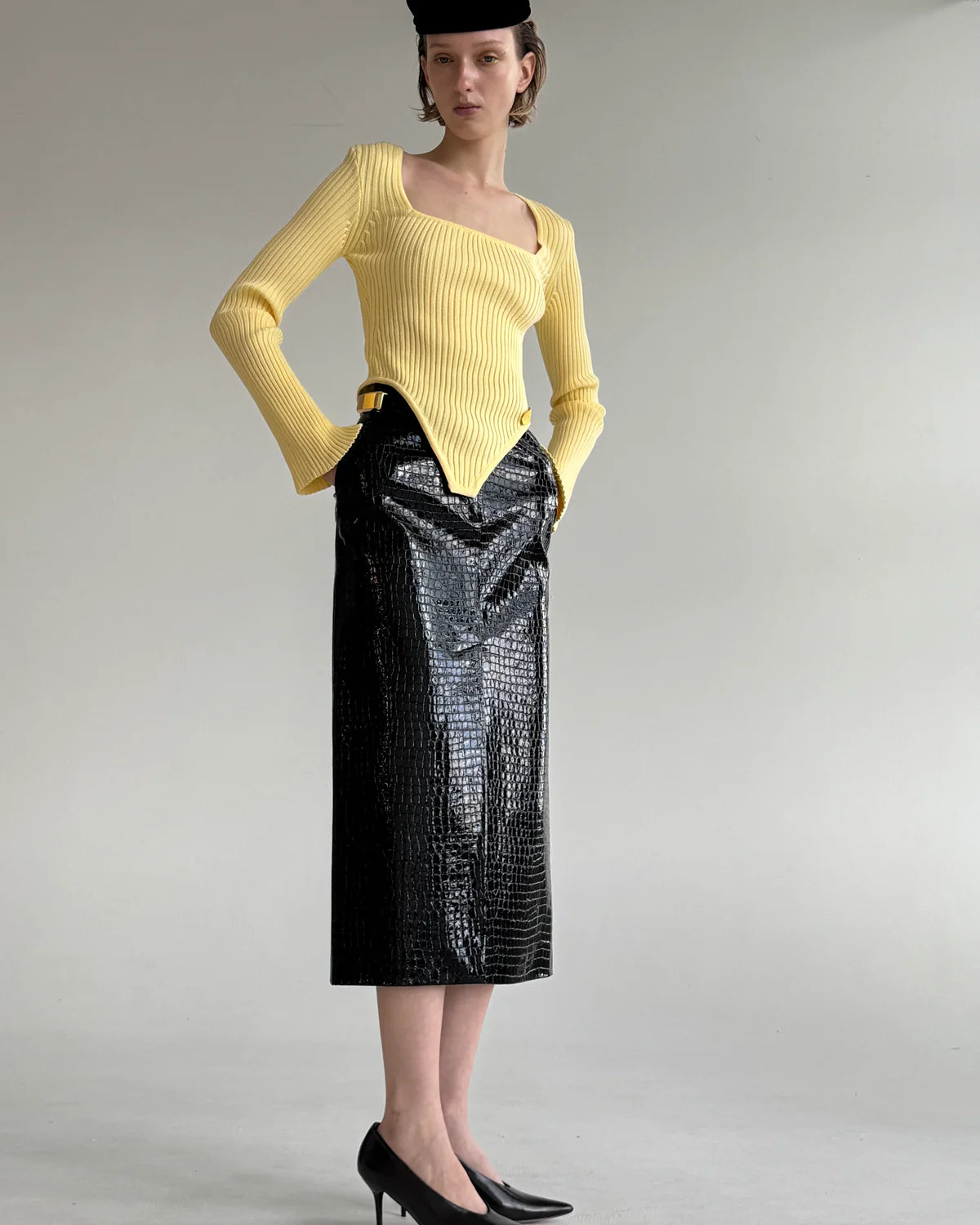CROCO MIDI SKIRT BLACK