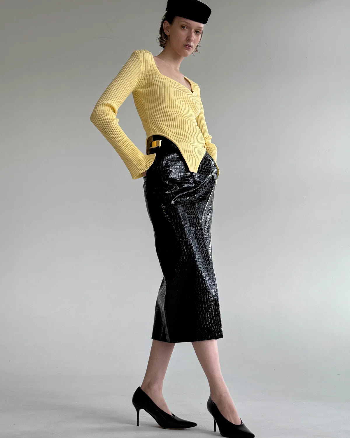 CROCO MIDI SKIRT BLACK