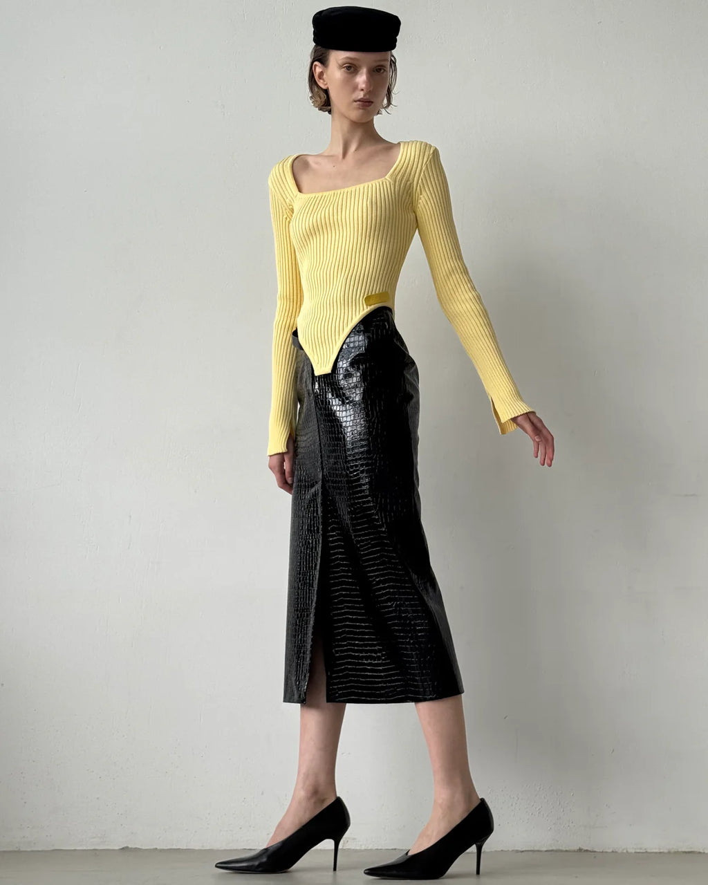CROCO MIDI SKIRT BLACK