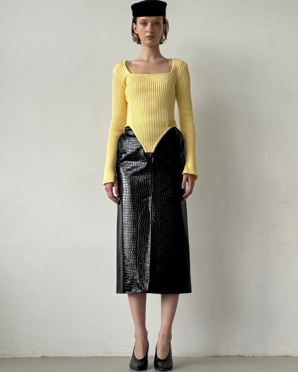 CROCO MIDI SKIRT BLACK