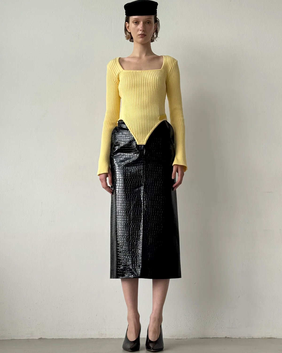 CROCO MIDI SKIRT BLACK