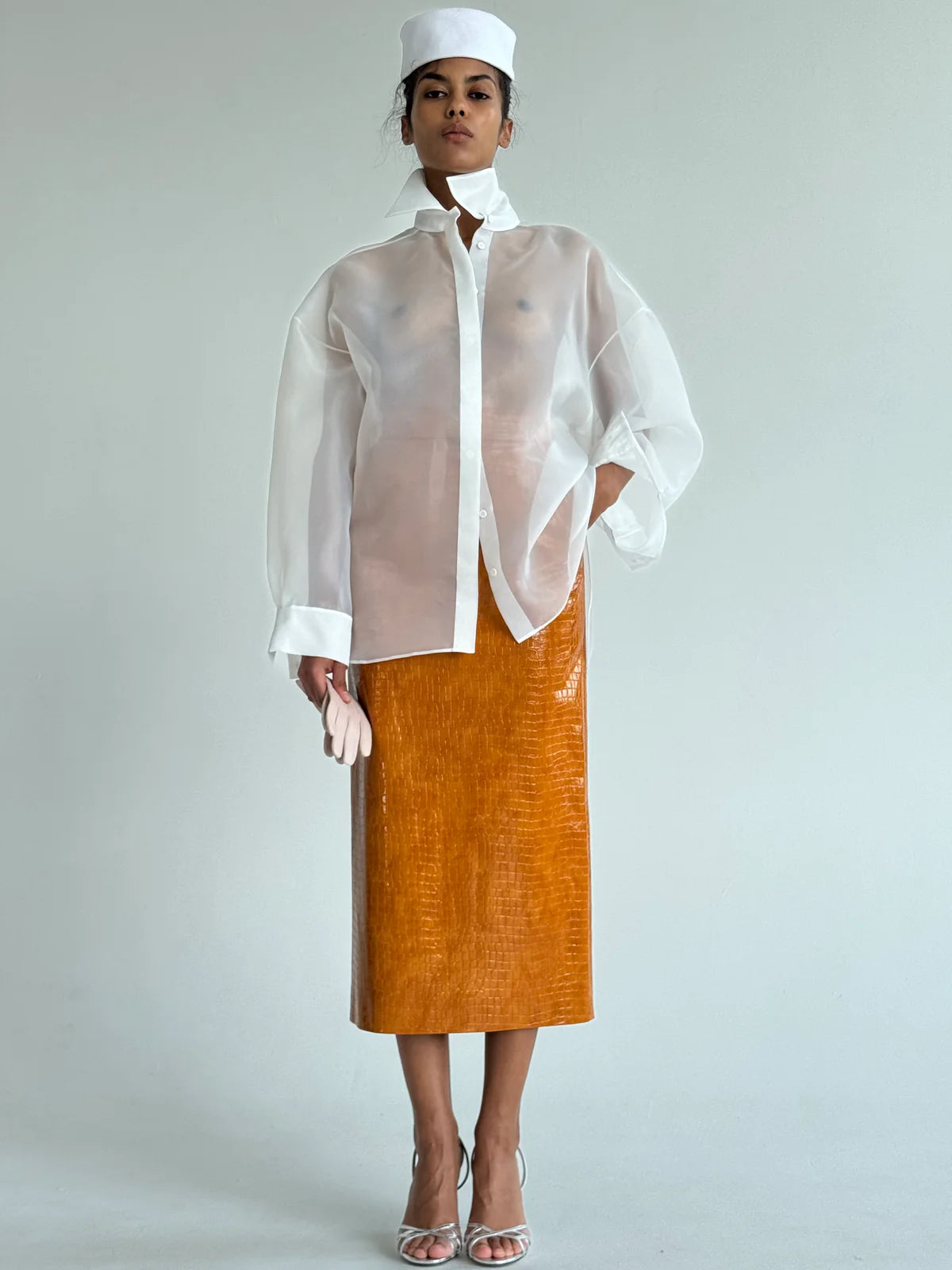 CROCO OCHRE MIDI SKIRT