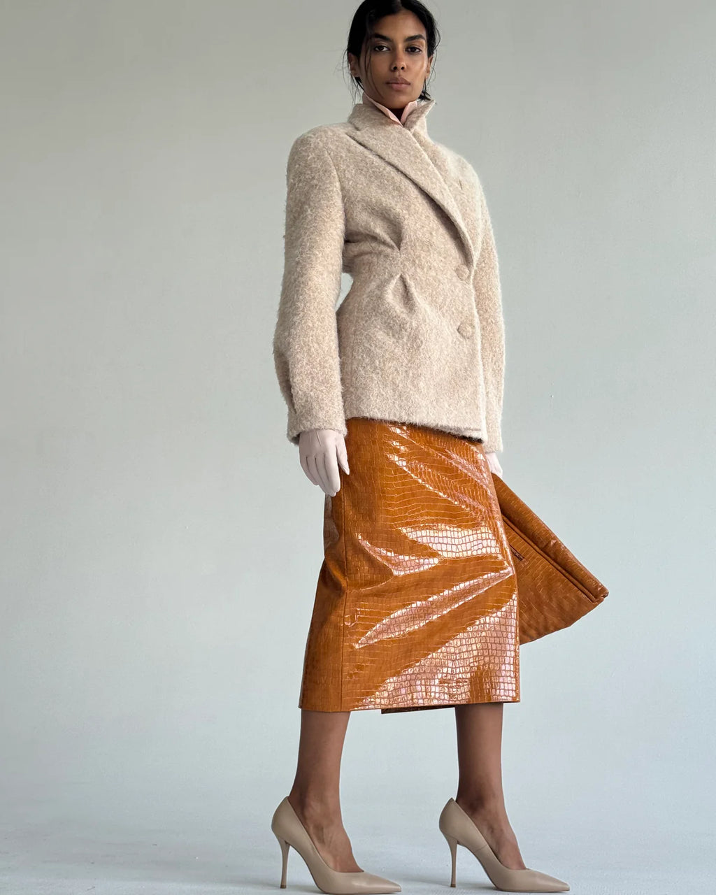 CROCO OCHRE MIDI SKIRT