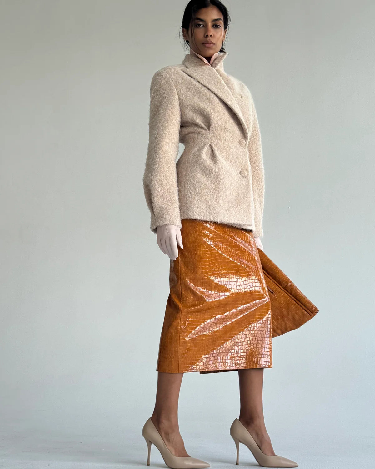 CROCO OCHRE MIDI SKIRT