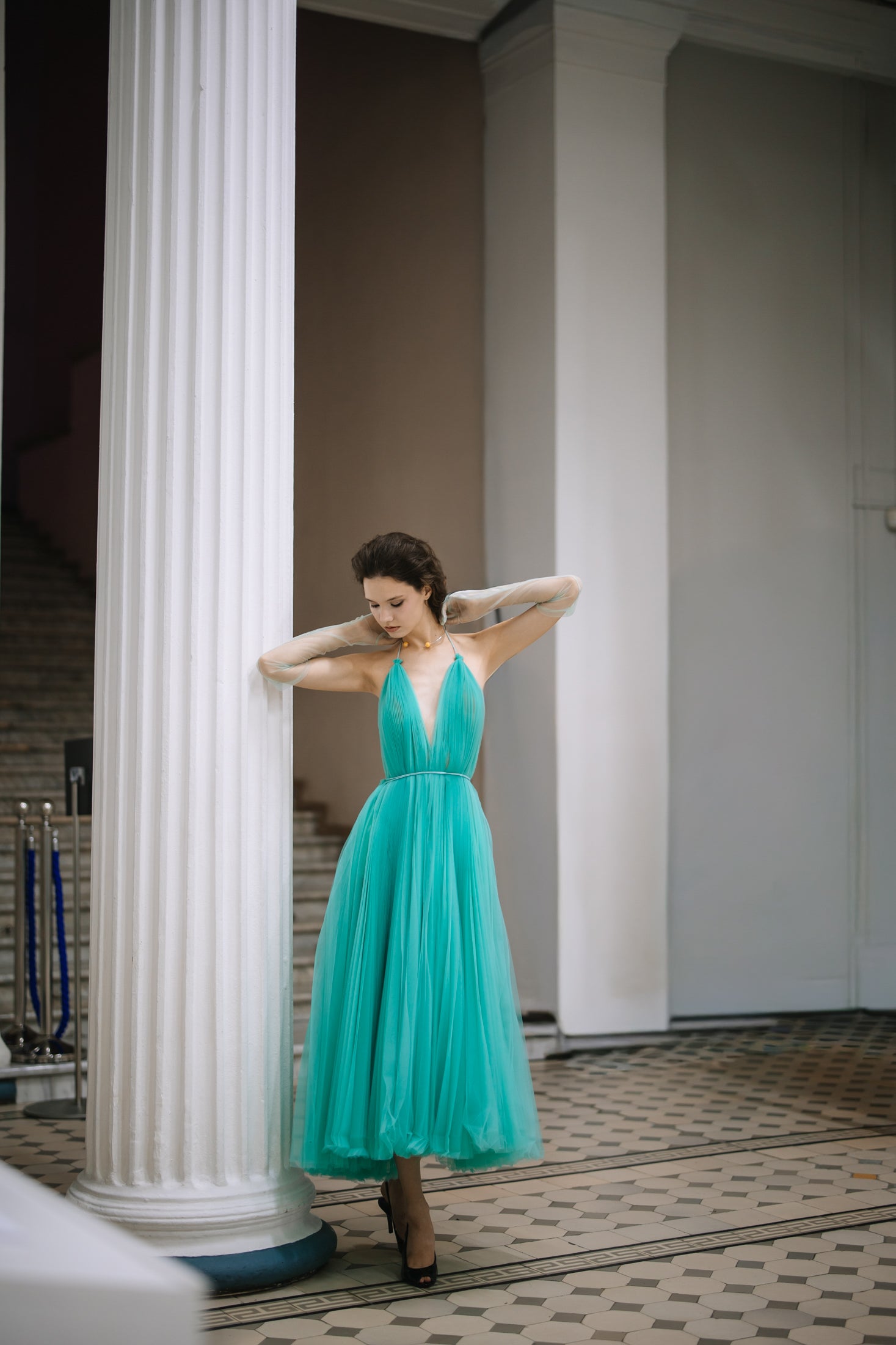 SA LUMIÉRE TURQUOISE DRESS