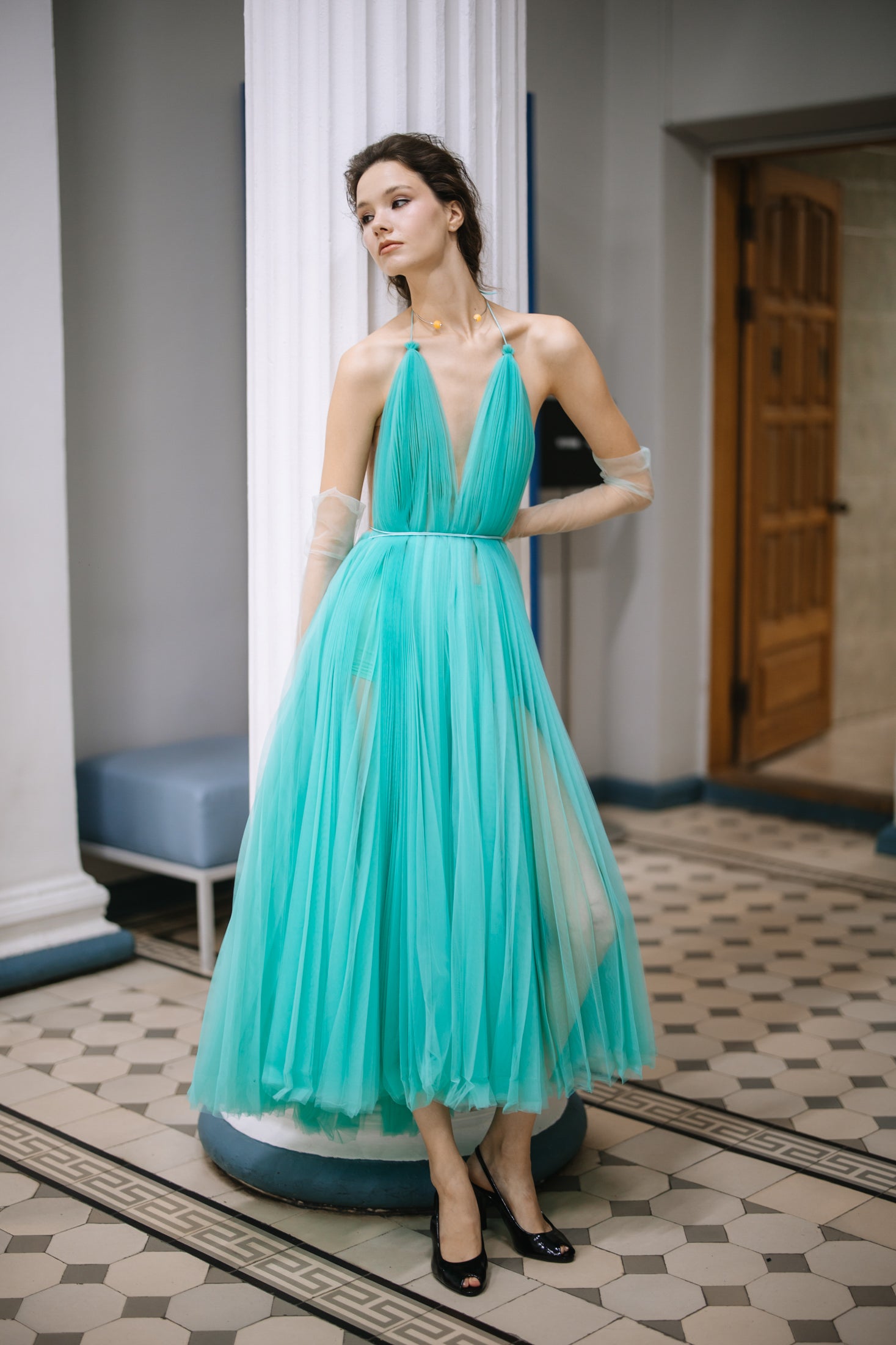 SA LUMIÉRE TURQUOISE DRESS