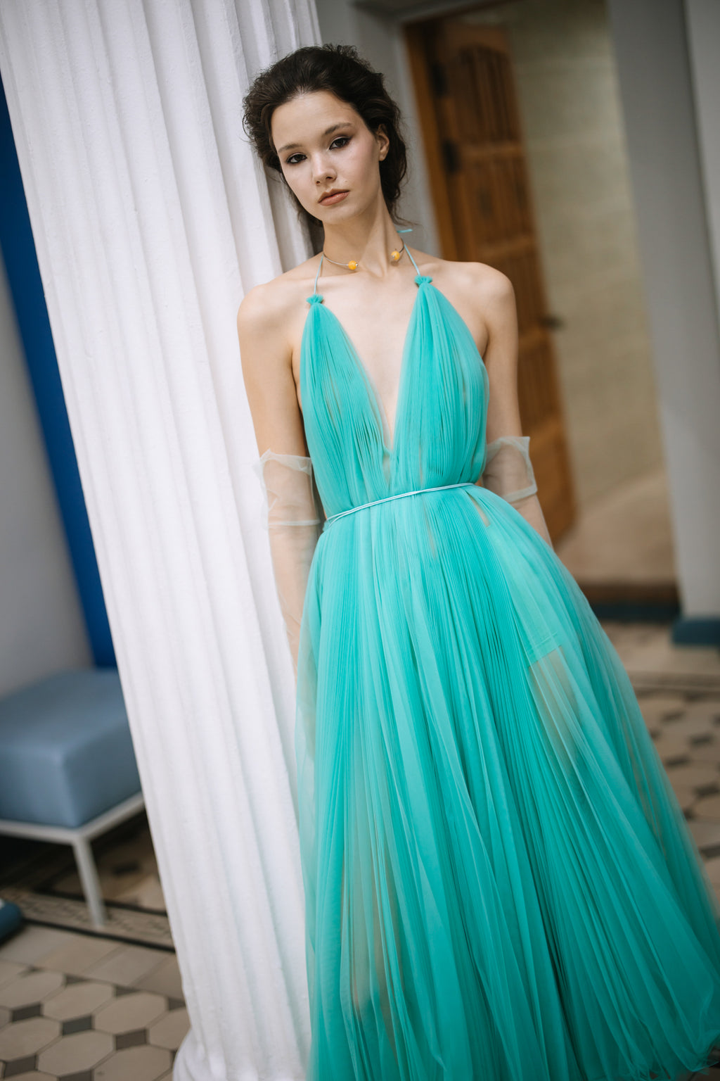 SA LUMIÉRE TURQUOISE DRESS