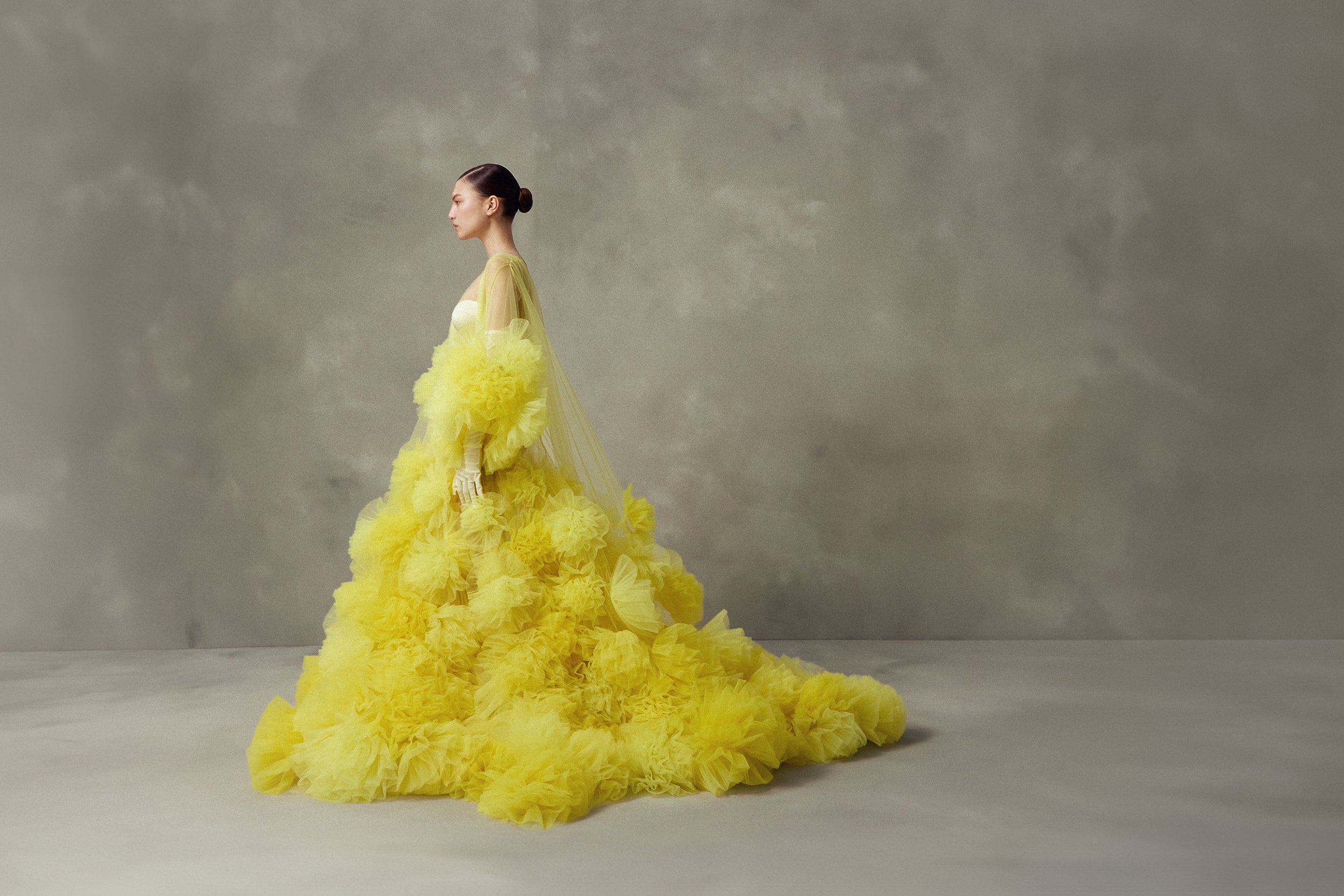 YELLOW CAPE WITH FLOWERS