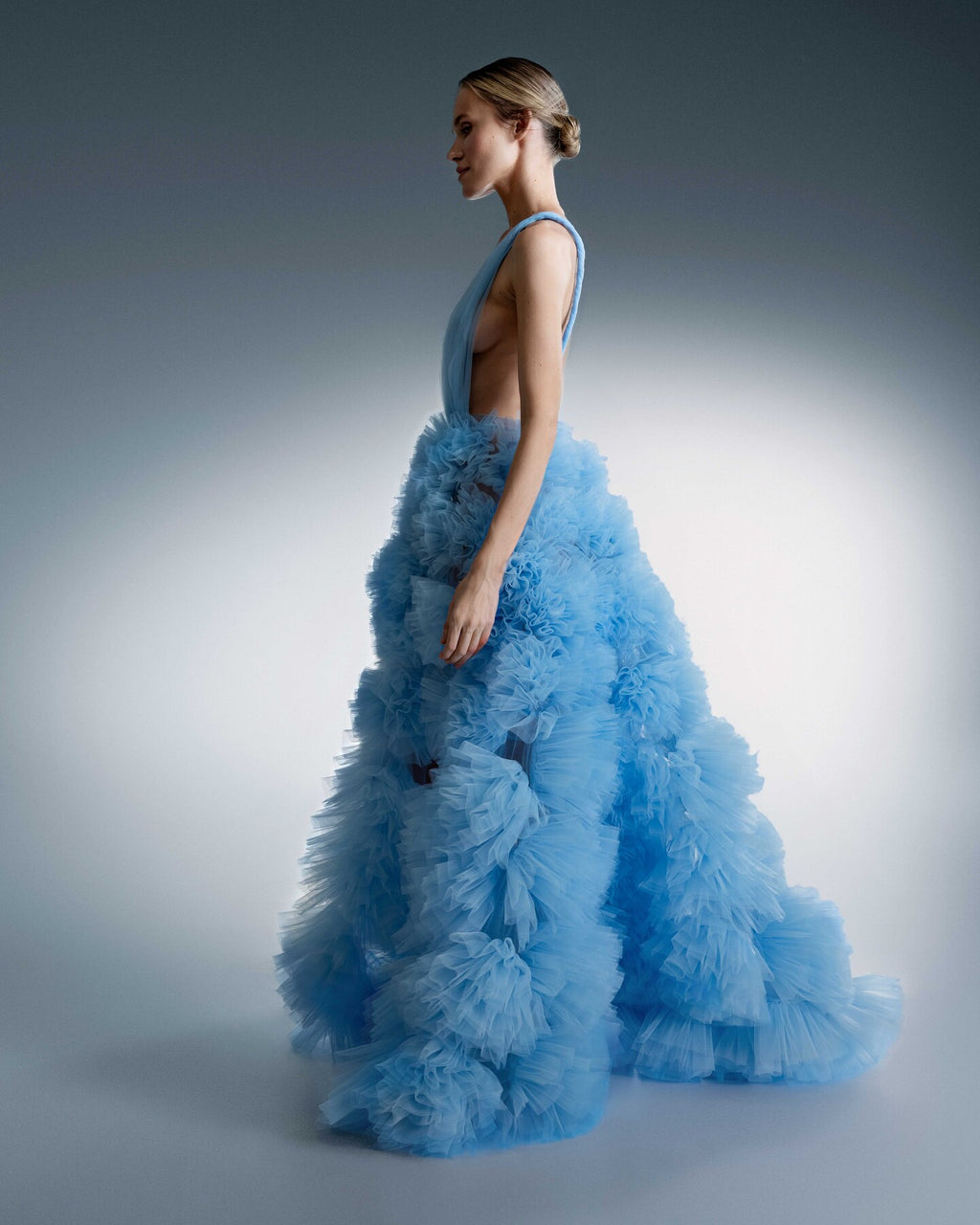 BLUE MAXI ORGANZA DRESS