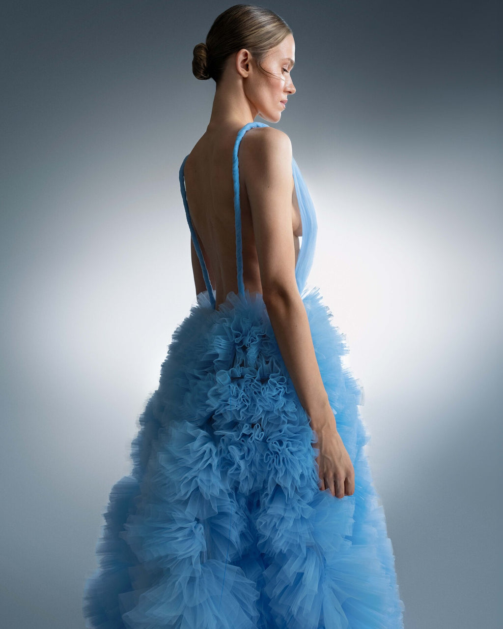 BLUE MAXI ORGANZA DRESS