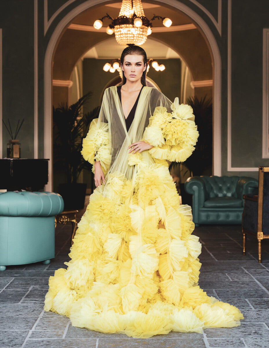 YELLOW CAPE WITH FLOWERS