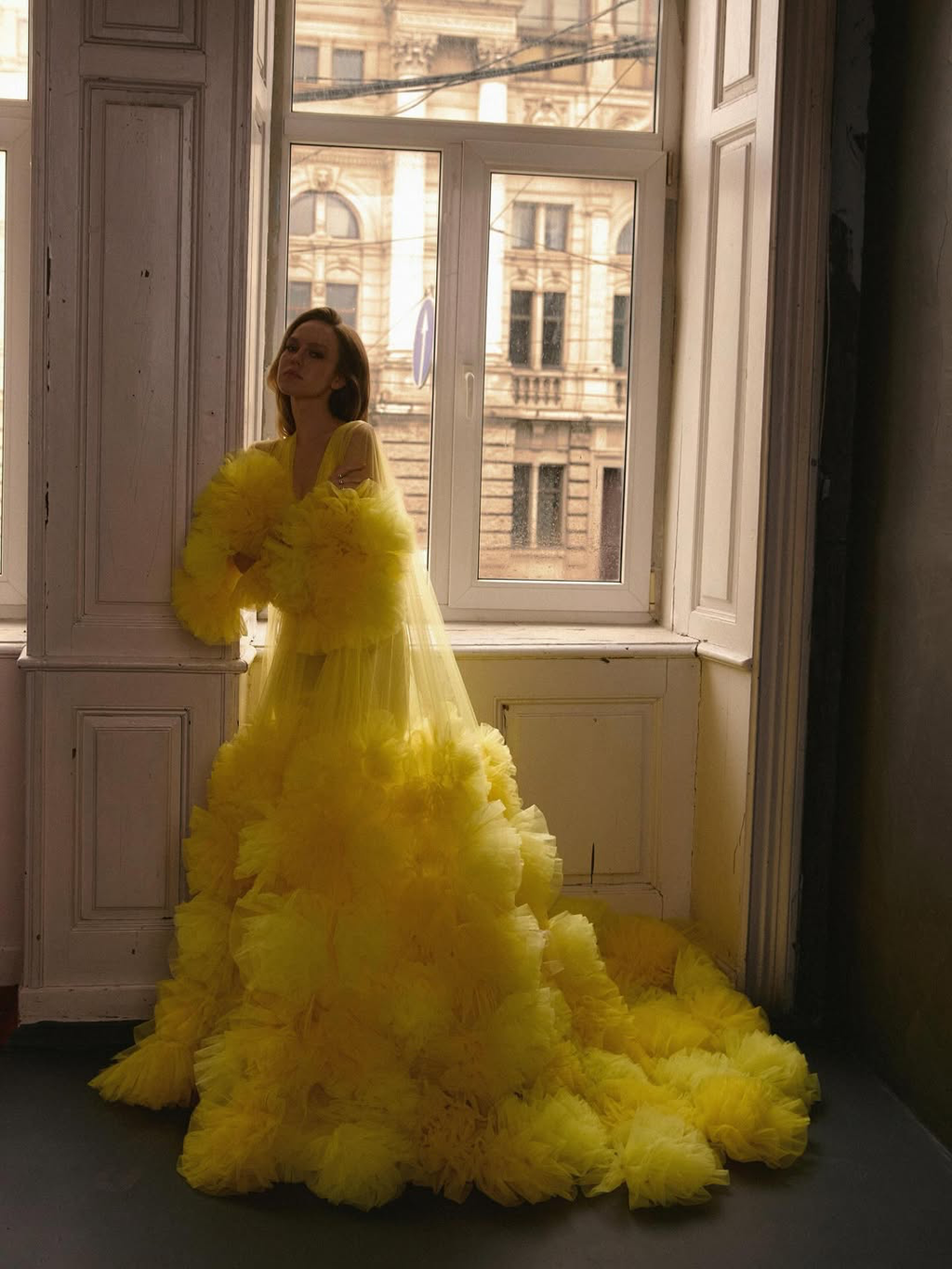 YELLOW CAPE WITH FLOWERS