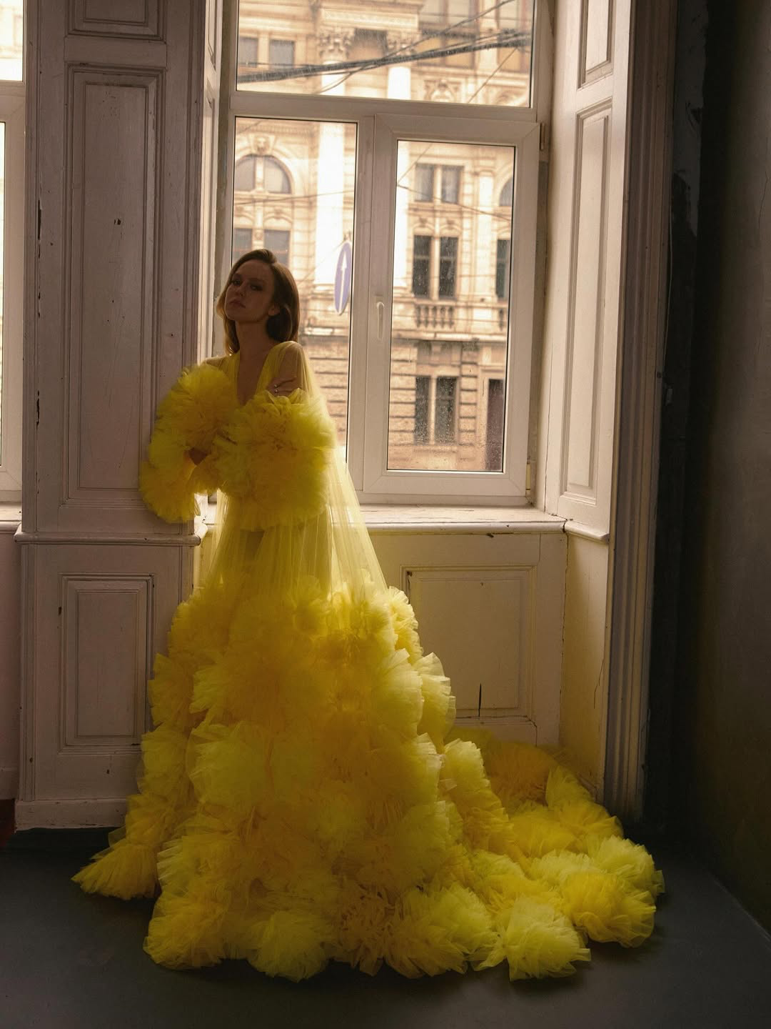 YELLOW CAPE WITH FLOWERS