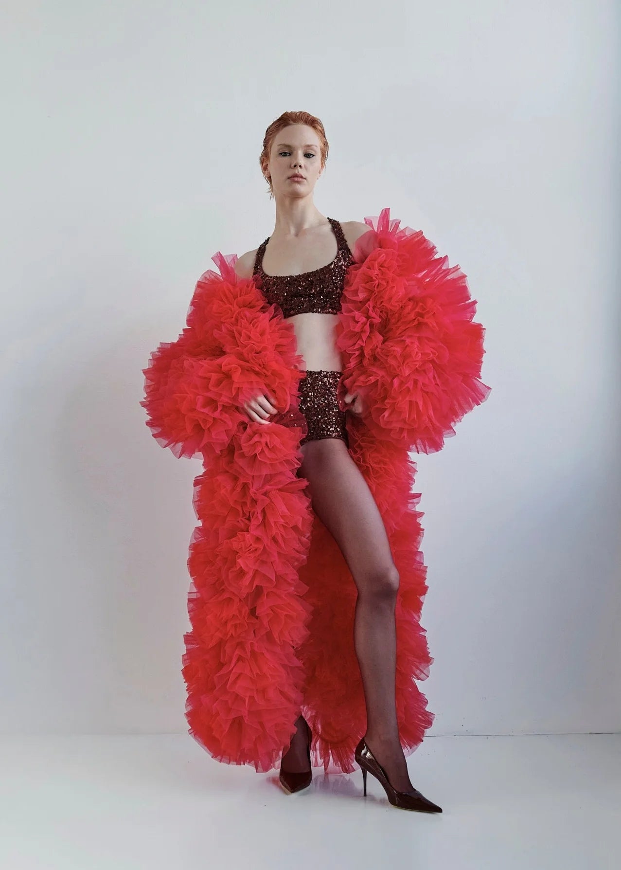 RED ORGANZA FUR COAT
