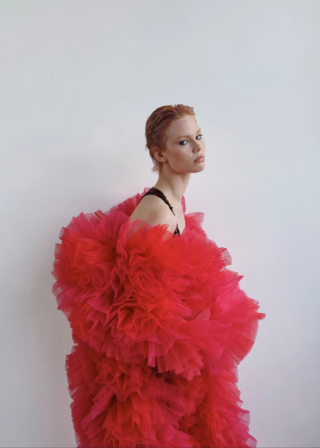 RED ORGANZA FUR COAT