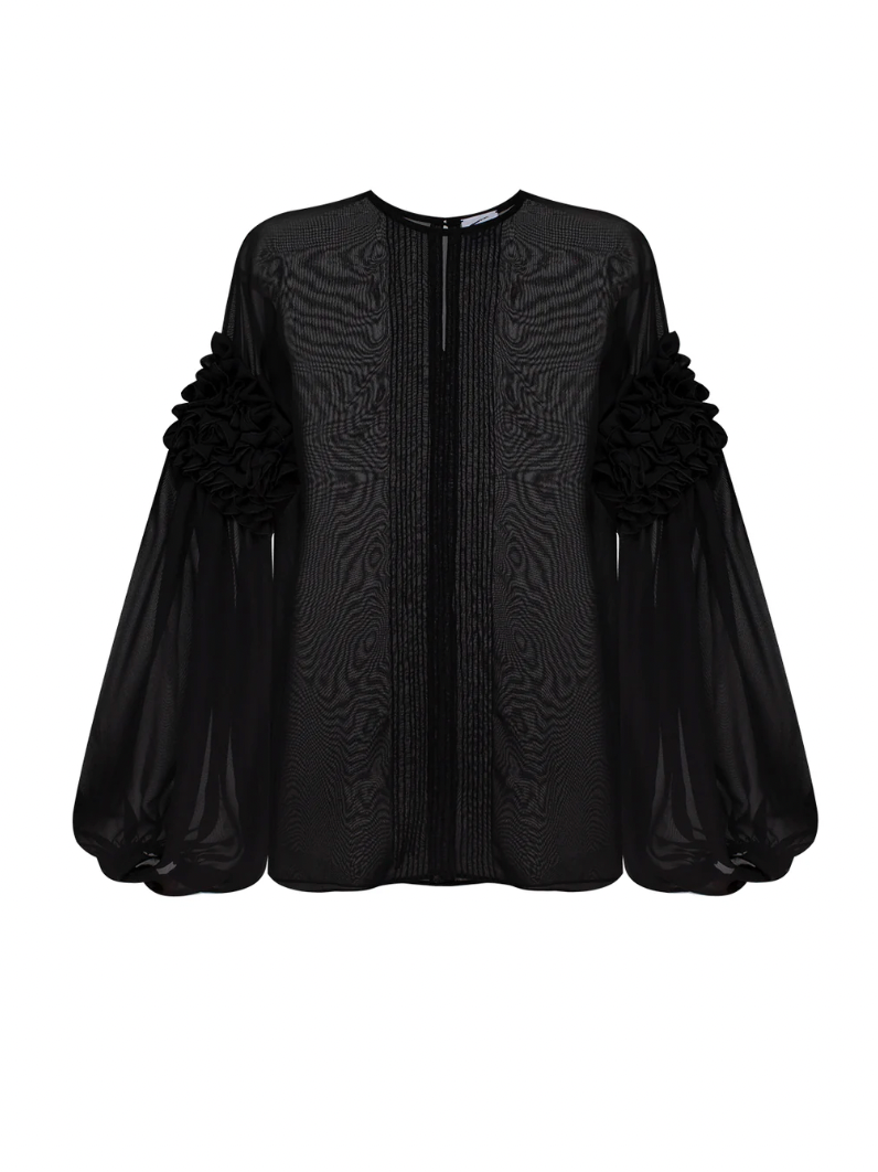 BLACK BLOUSE WITH RUFFLES