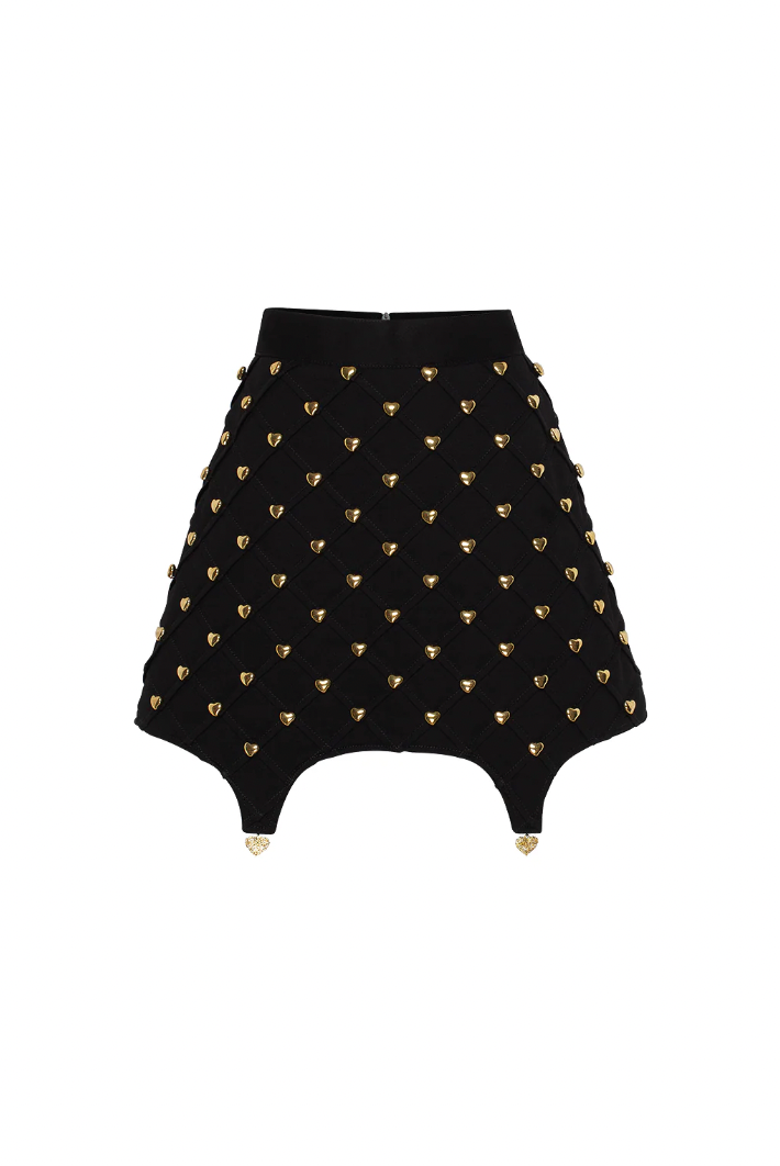 BLACK MINI BASQUE SKIRT WITH METAL HEARTS
