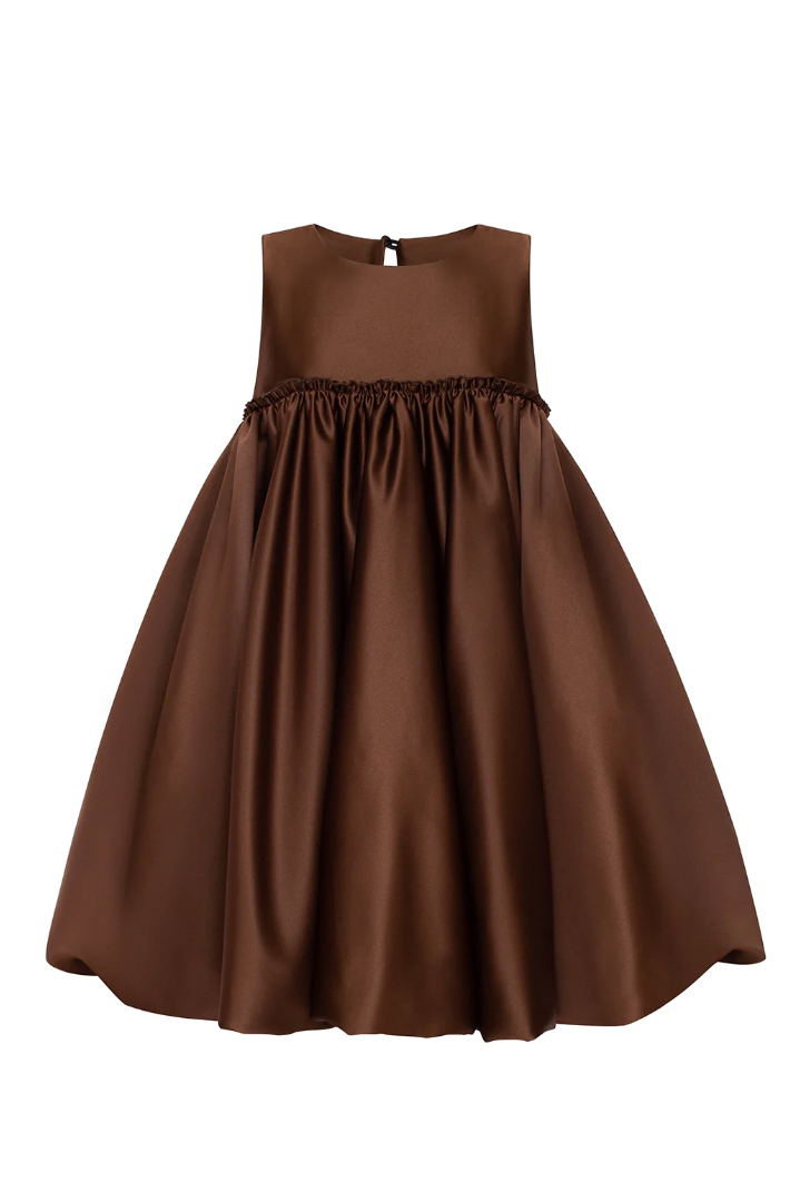 BROWN BALLON MINI DRESS